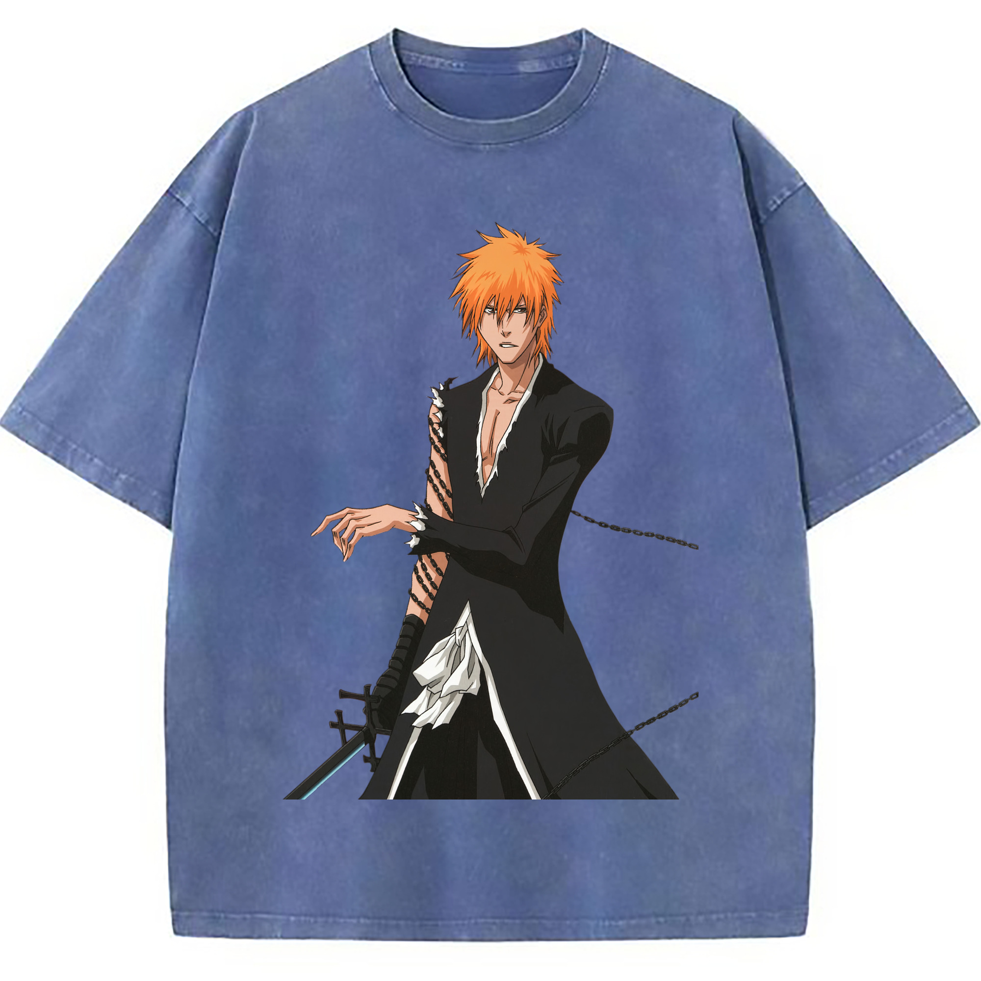 （画像用） ブリーチ 黒崎一護（くろさき いちご）BLEACH Kurosaki Ichigo 綿100% ヴィンテージ風 半袖Tシャツ（フロントプリント）