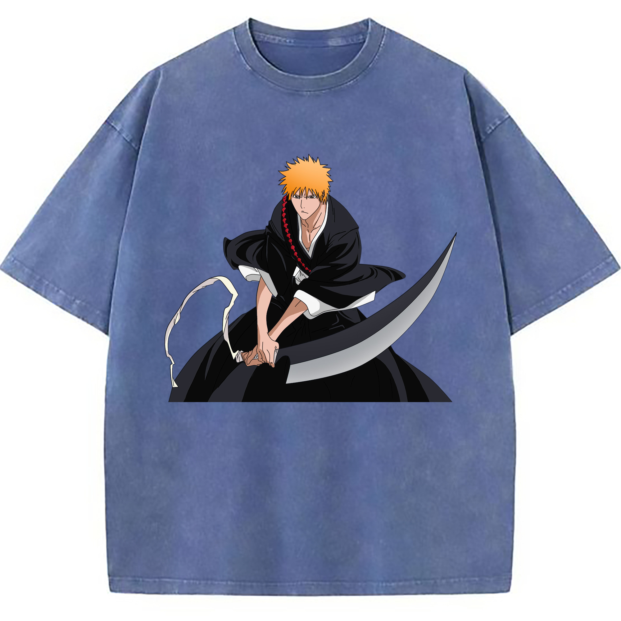 （画像用） ブリーチ 黒崎一護（くろさき いちご）BLEACH Kurosaki Ichigo 綿100% ヴィンテージ風 半袖Tシャツ（フロントプリント）