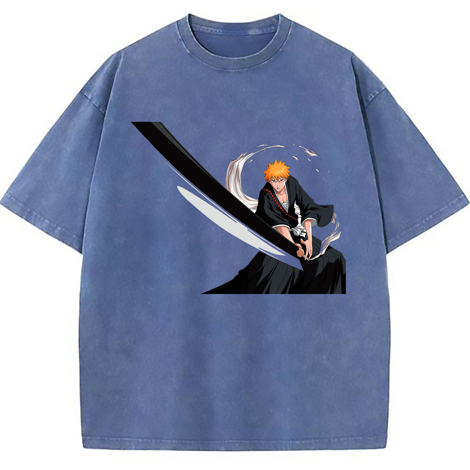 （画像用） ブリーチ 黒崎一護（くろさき いちご）BLEACH Kurosaki Ichigo 綿100% ヴィンテージ風 半袖Tシャツ（フロントプリント）
