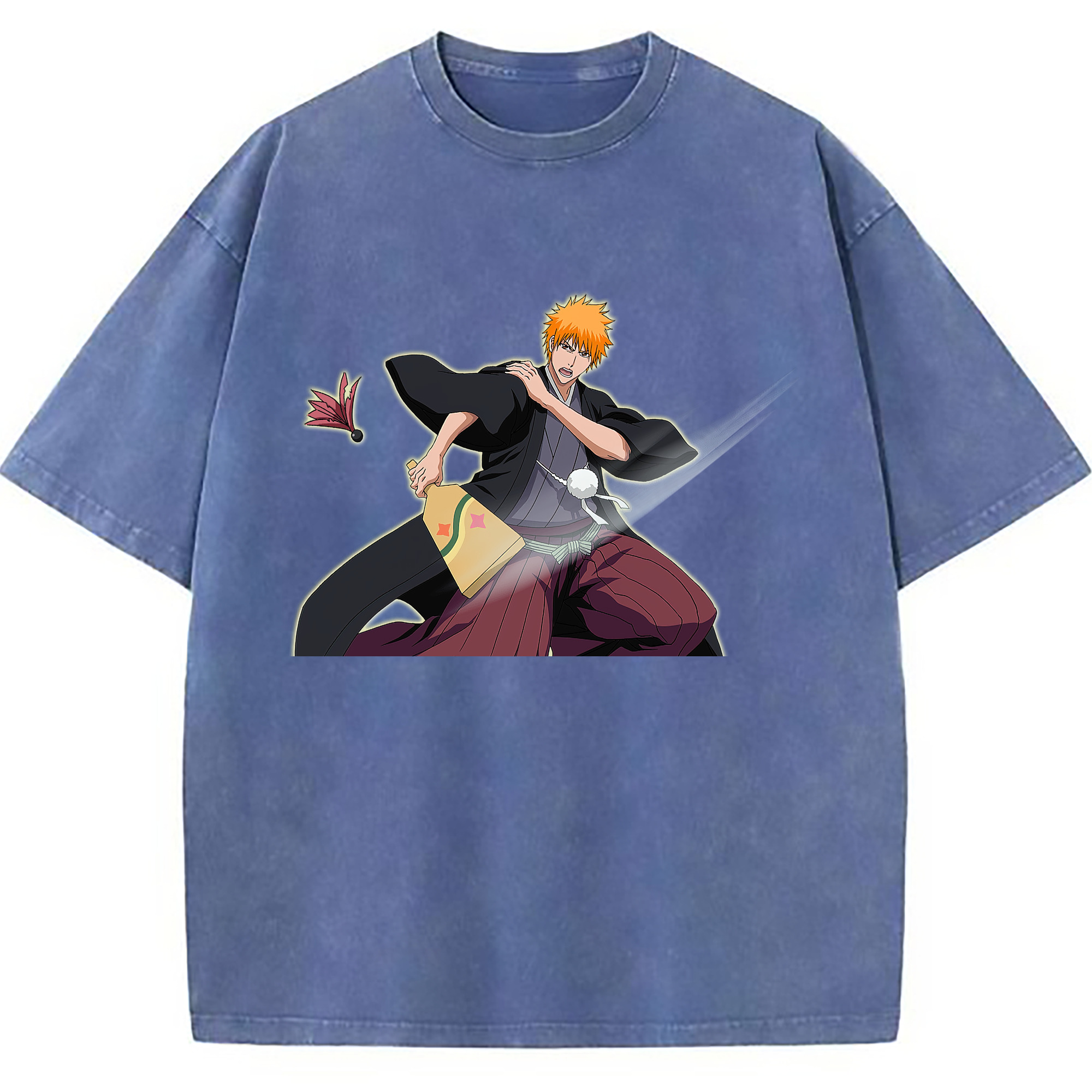 （画像用） ブリーチ 黒崎一護（くろさき いちご）BLEACH Kurosaki Ichigo 綿100% ヴィンテージ風 半袖Tシャツ（フロントプリント）