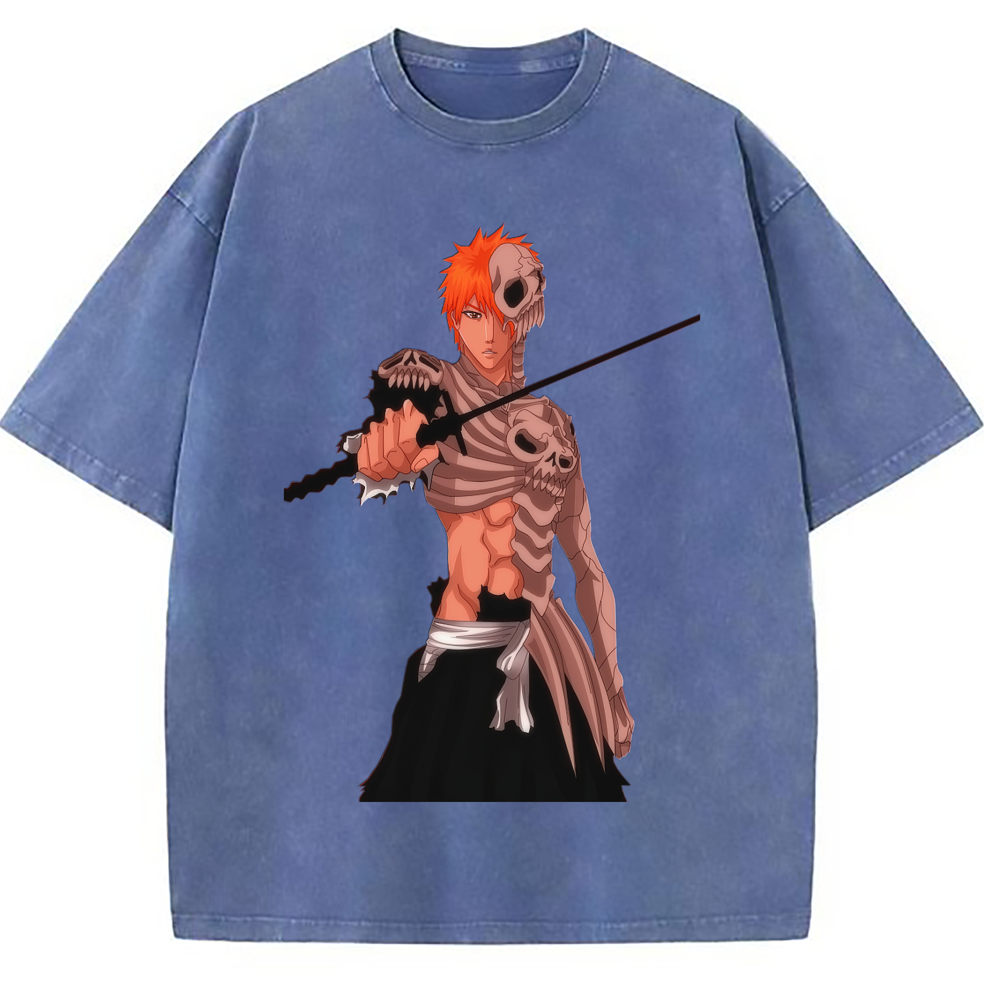 （画像用） ブリーチ 黒崎一護（くろさき いちご）BLEACH Kurosaki Ichigo 綿100% ヴィンテージ風 半袖Tシャツ（フロントプリント）