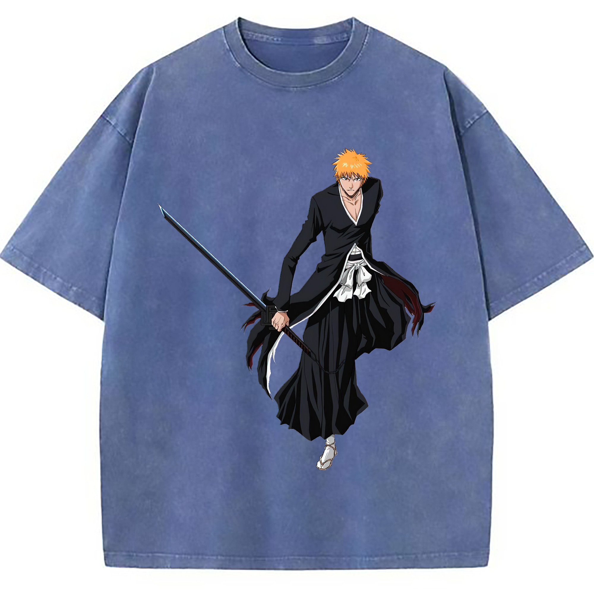 （画像用） ブリーチ 黒崎一護（くろさき いちご）BLEACH Kurosaki Ichigo 綿100% ヴィンテージ風 半袖Tシャツ（フロントプリント）