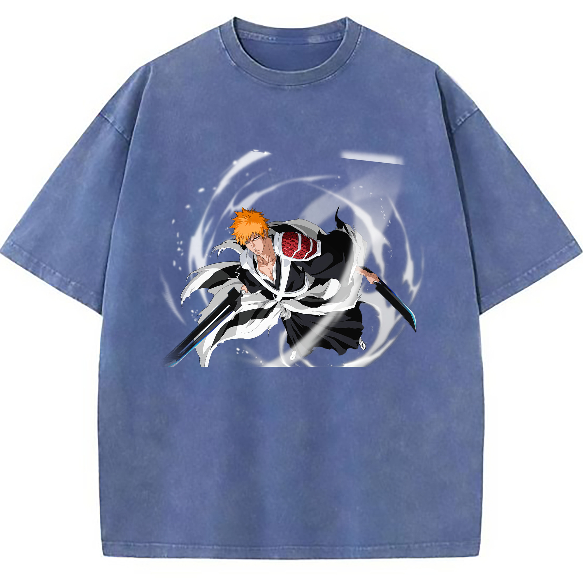 （画像用） ブリーチ 黒崎一護（くろさき いちご）BLEACH Kurosaki Ichigo 綿100% ヴィンテージ風 半袖Tシャツ（フロントプリント）