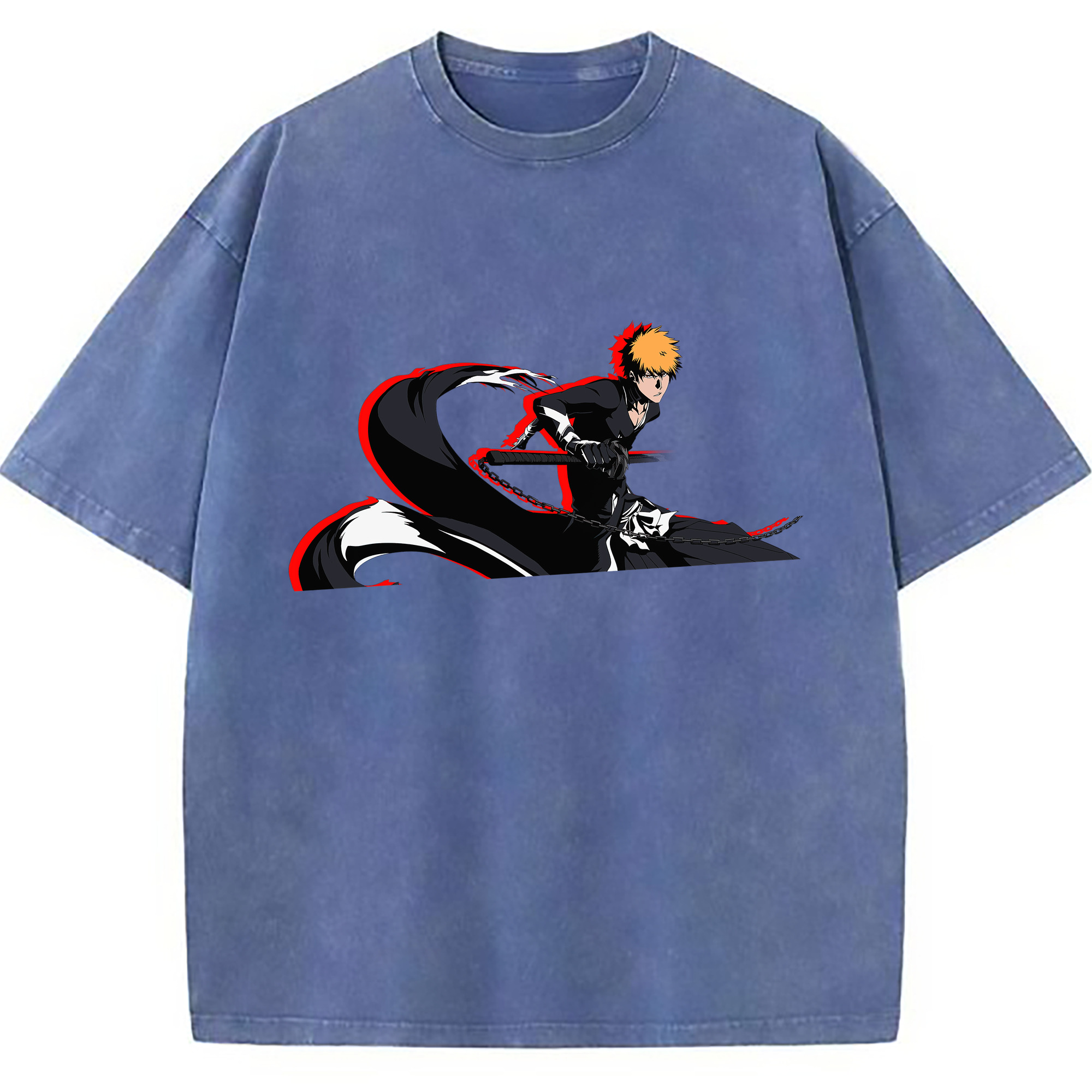 （画像用） ブリーチ 黒崎一護（くろさき いちご）BLEACH Kurosaki Ichigo 綿100% ヴィンテージ風 半袖Tシャツ（フロントプリント）