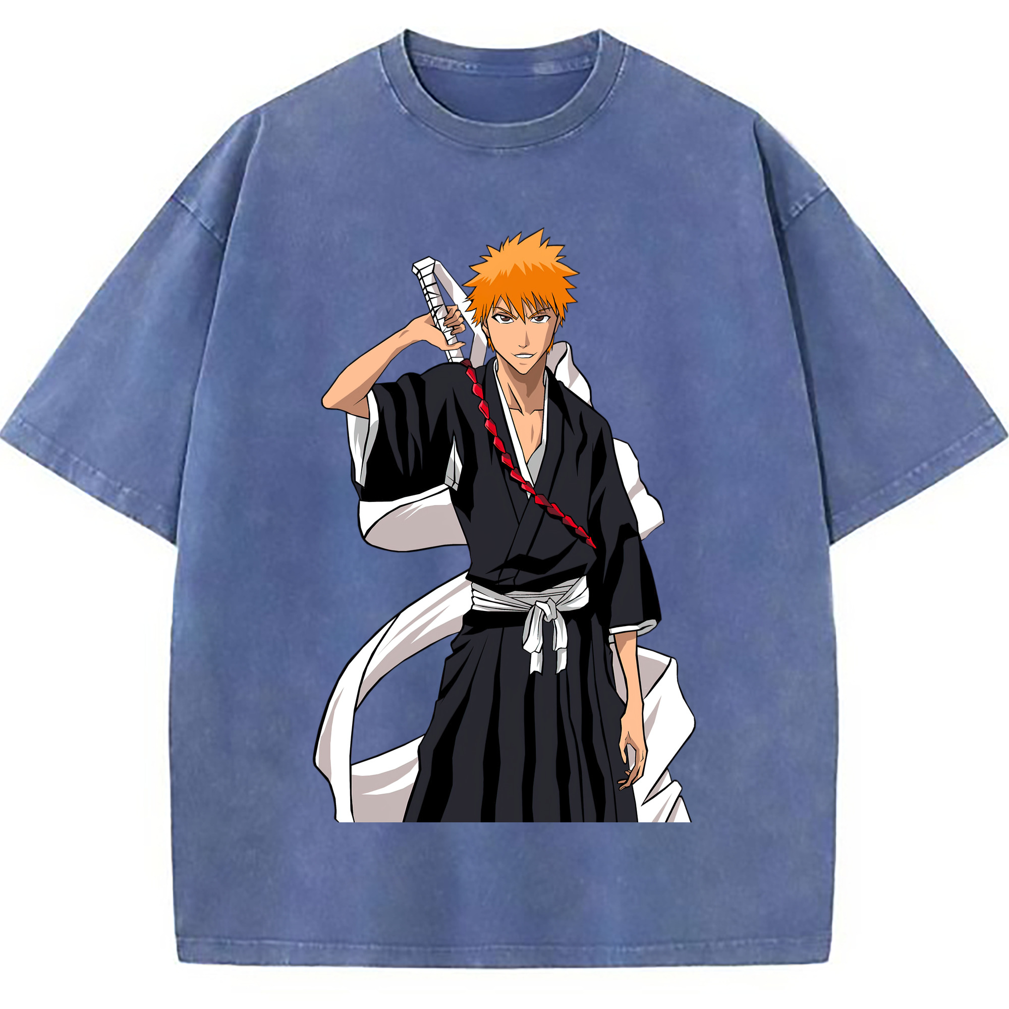 （画像用） ブリーチ 黒崎一護（くろさき いちご）BLEACH Kurosaki Ichigo 綿100% ヴィンテージ風 半袖Tシャツ（フロントプリント）