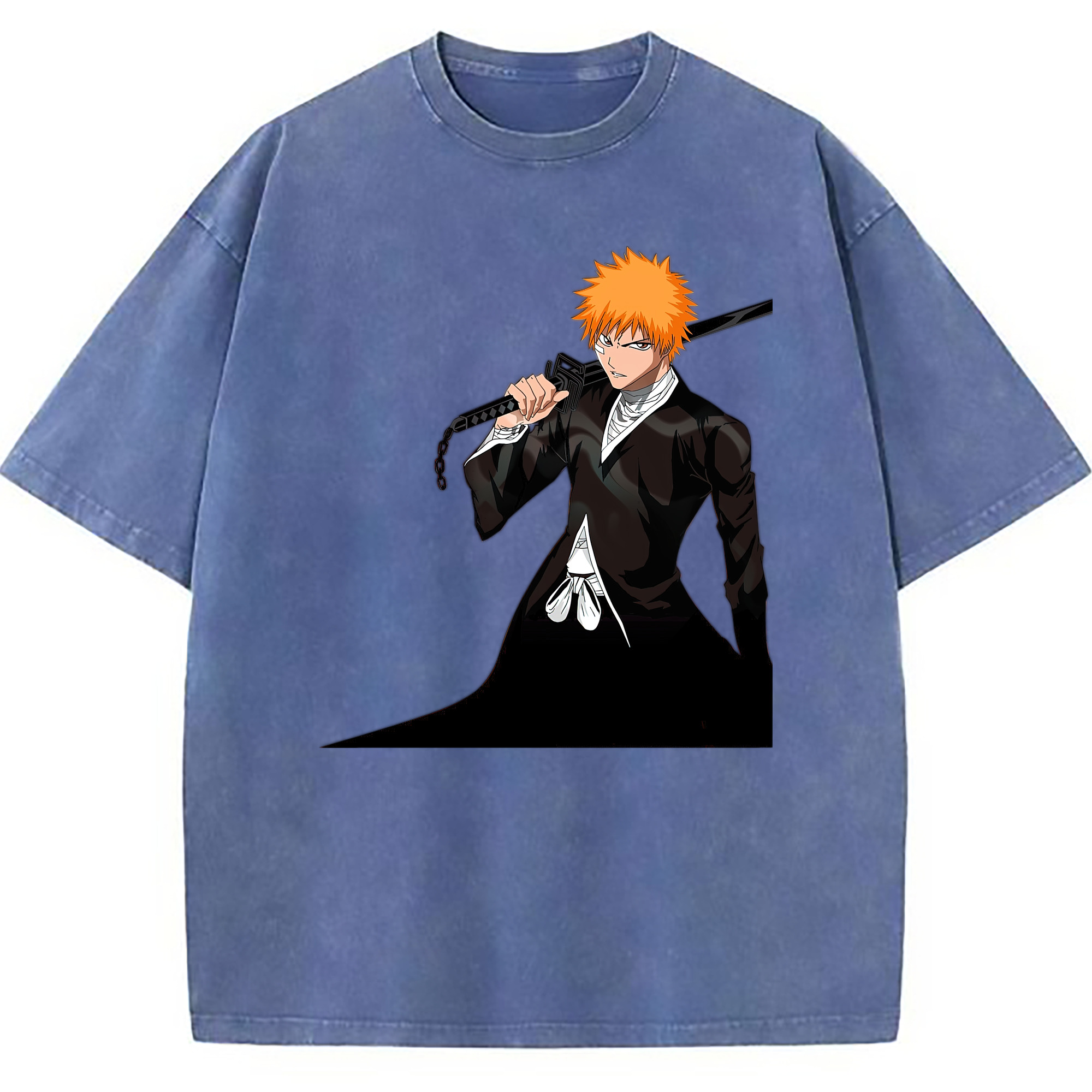 （画像用） ブリーチ 黒崎一護（くろさき いちご）BLEACH Kurosaki Ichigo 綿100% ヴィンテージ風 半袖Tシャツ（フロントプリント）