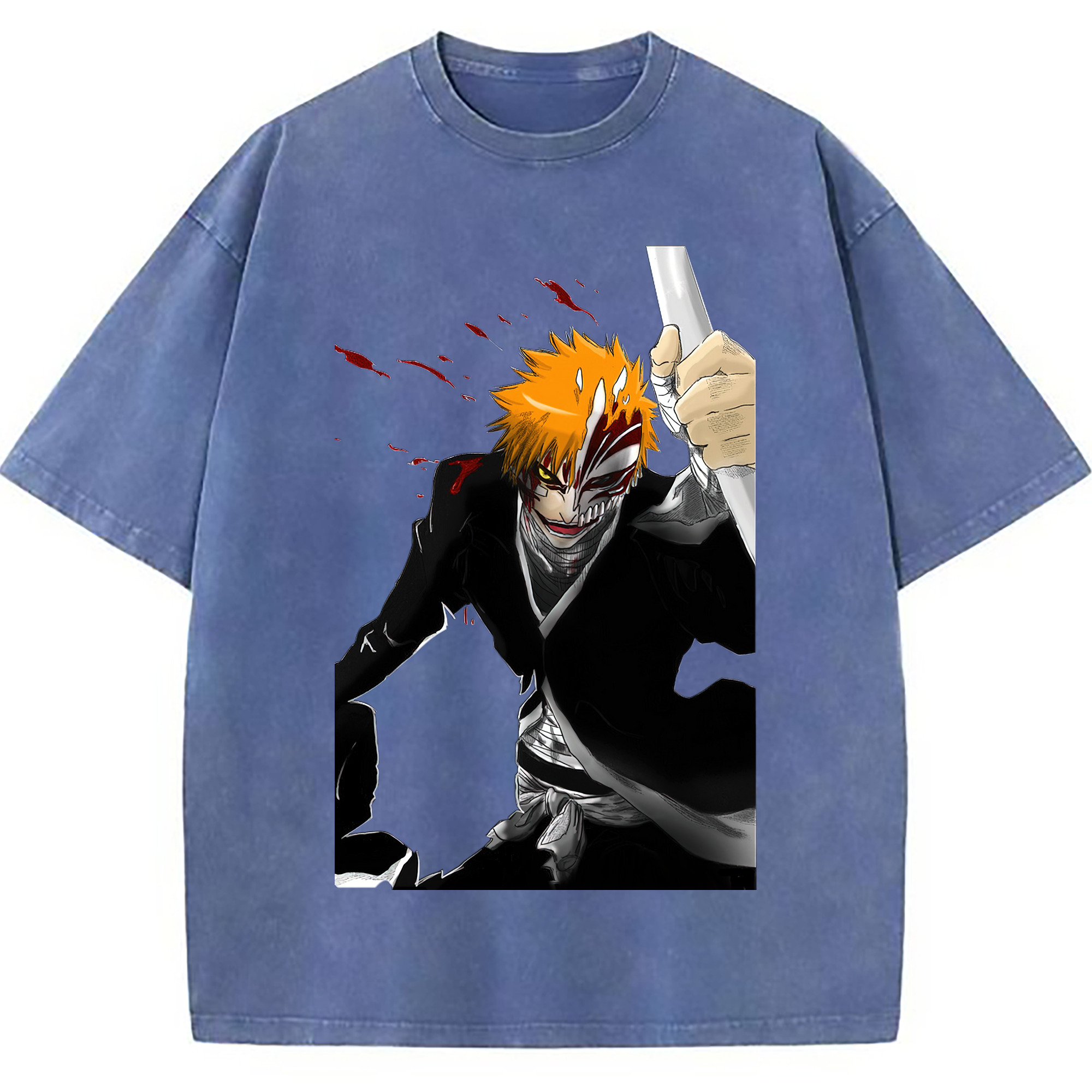 （画像用） ブリーチ 黒崎一護（くろさき いちご）BLEACH Kurosaki Ichigo 綿100% ヴィンテージ風 半袖Tシャツ（フロントプリント）