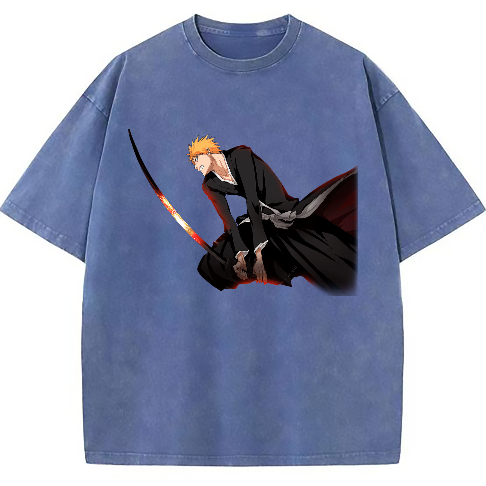 （画像用） ブリーチ 黒崎一護（くろさき いちご）BLEACH Kurosaki Ichigo 綿100% ヴィンテージ風 半袖Tシャツ（フロントプリント）