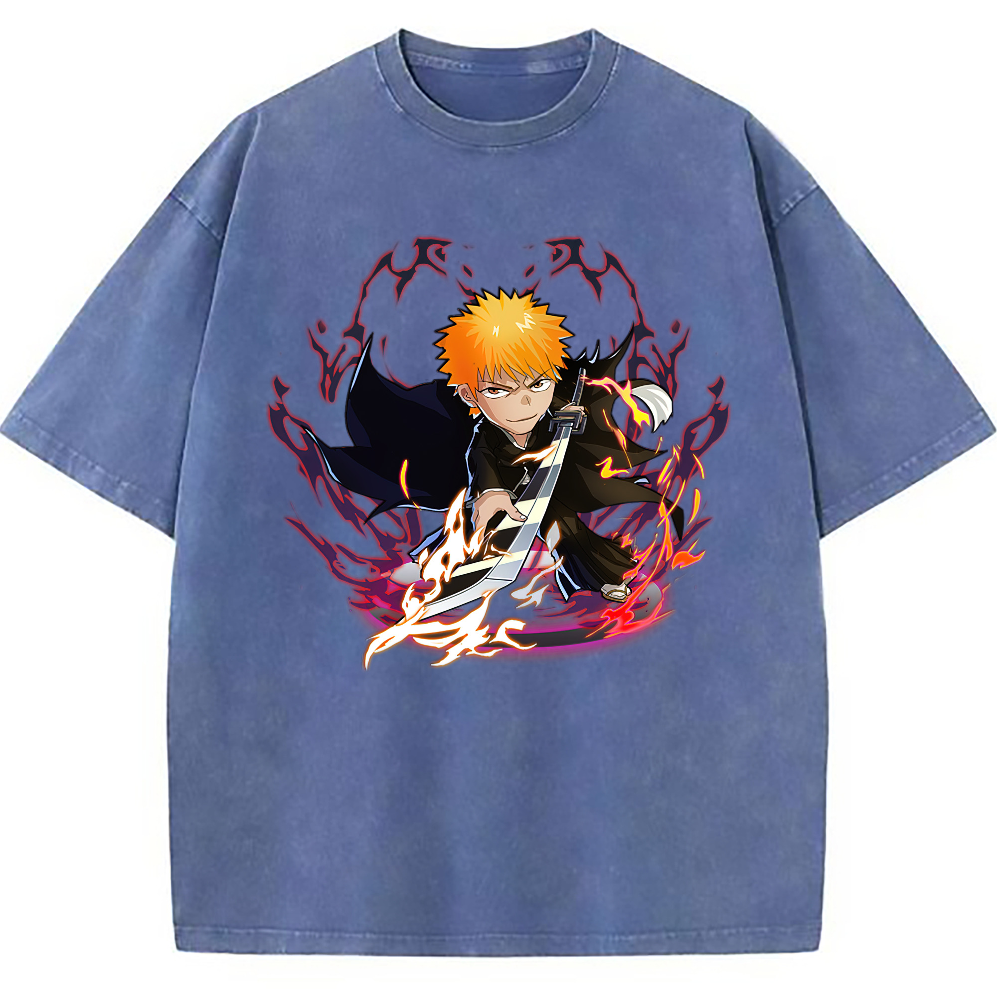 （画像用） ブリーチ 黒崎一護（くろさき いちご）BLEACH Kurosaki Ichigo 綿100% ヴィンテージ風 半袖Tシャツ（フロントプリント）