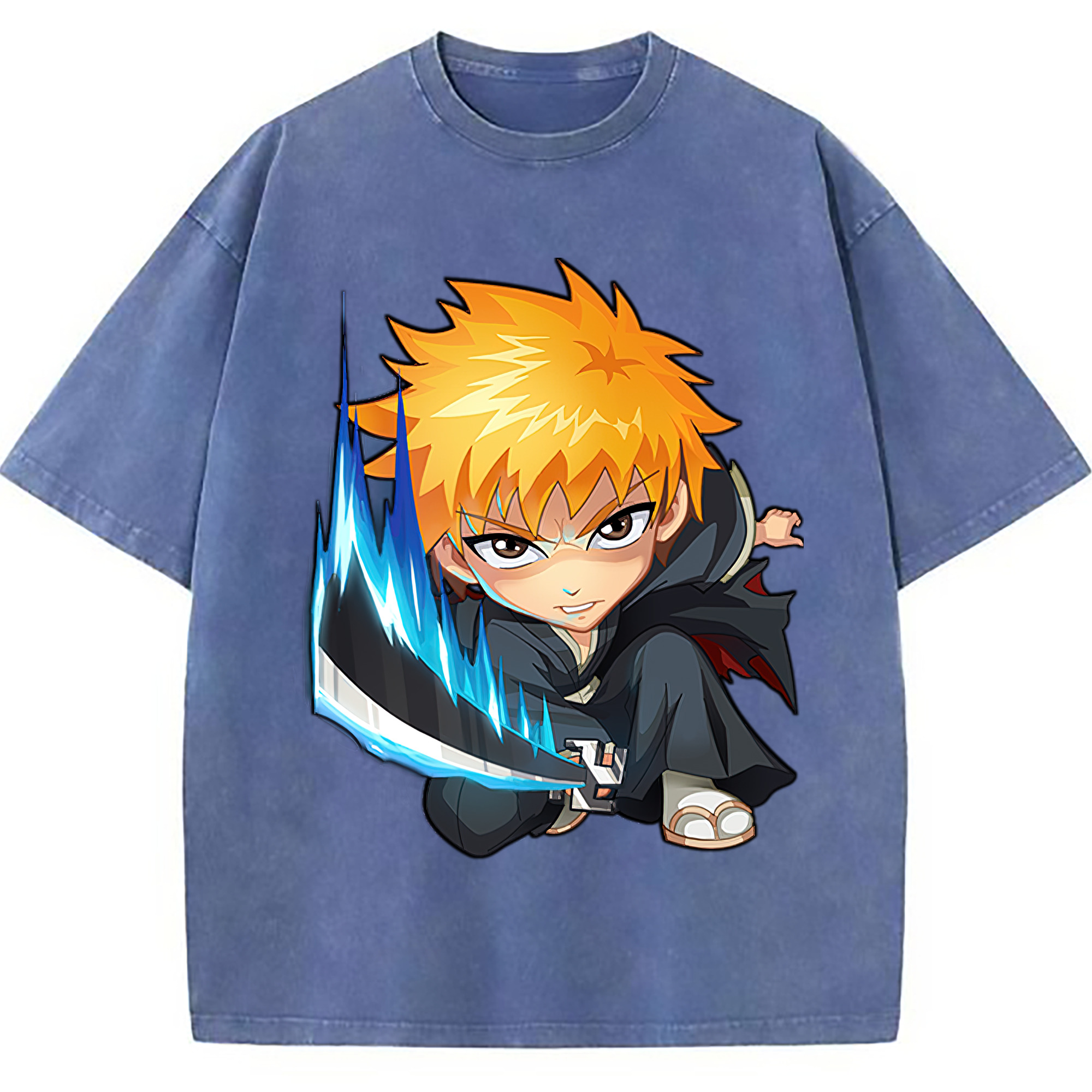 （画像用） ブリーチ 黒崎一護（くろさき いちご）BLEACH Kurosaki Ichigo 綿100% ヴィンテージ風 半袖Tシャツ（フロントプリント）