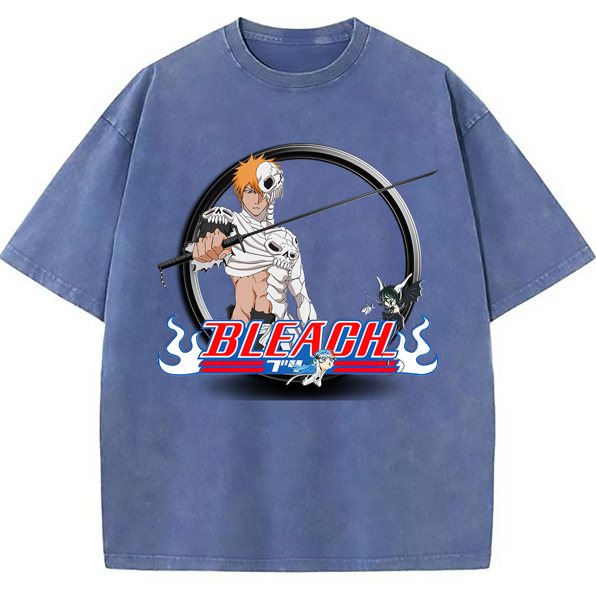 （画像用） ブリーチ 黒崎一護（くろさき いちご）BLEACH Kurosaki Ichigo 綿100% ヴィンテージ風 半袖Tシャツ（フロントプリント）