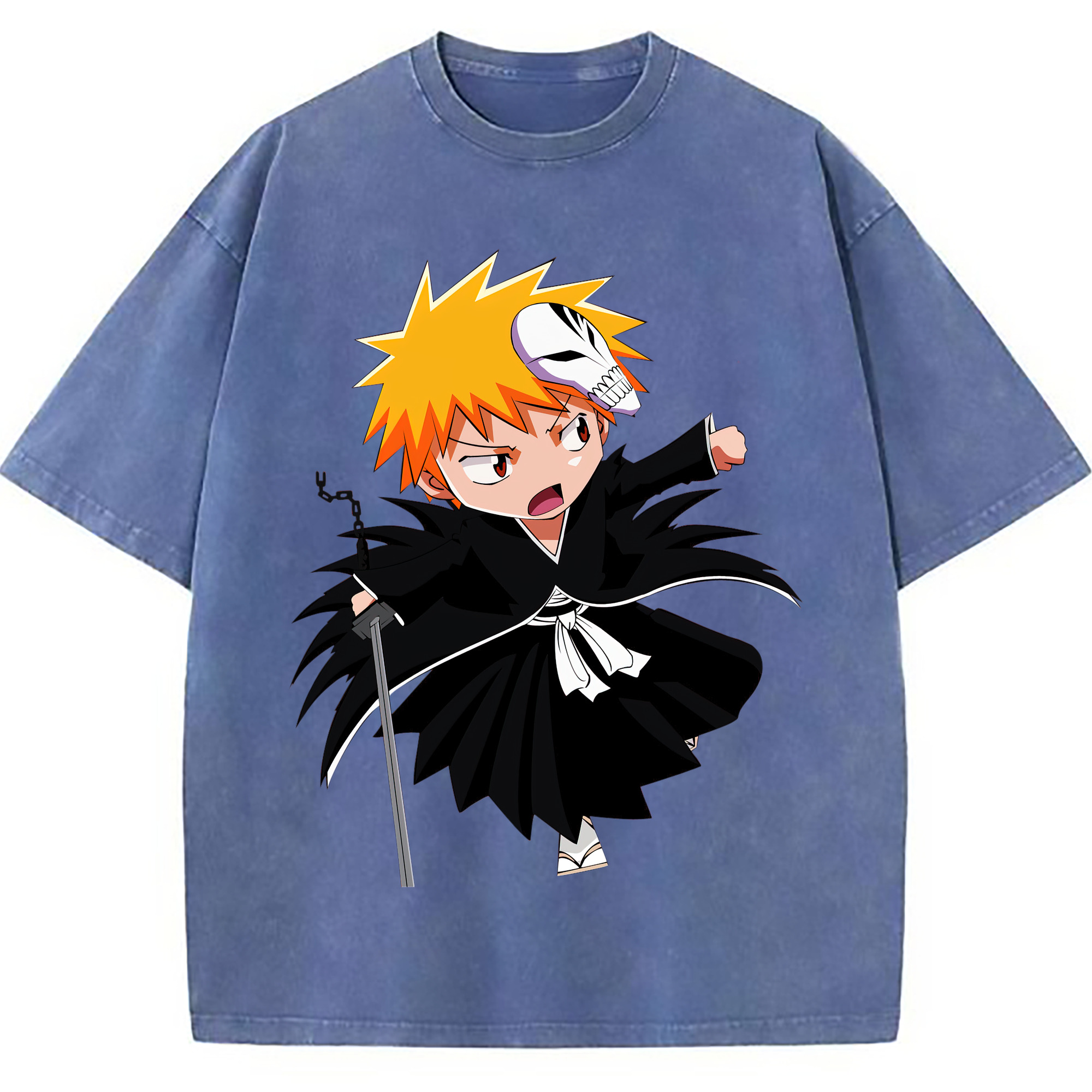 （画像用） ブリーチ 黒崎一護（くろさき いちご）BLEACH Kurosaki Ichigo 綿100% ヴィンテージ風 半袖Tシャツ（フロントプリント）
