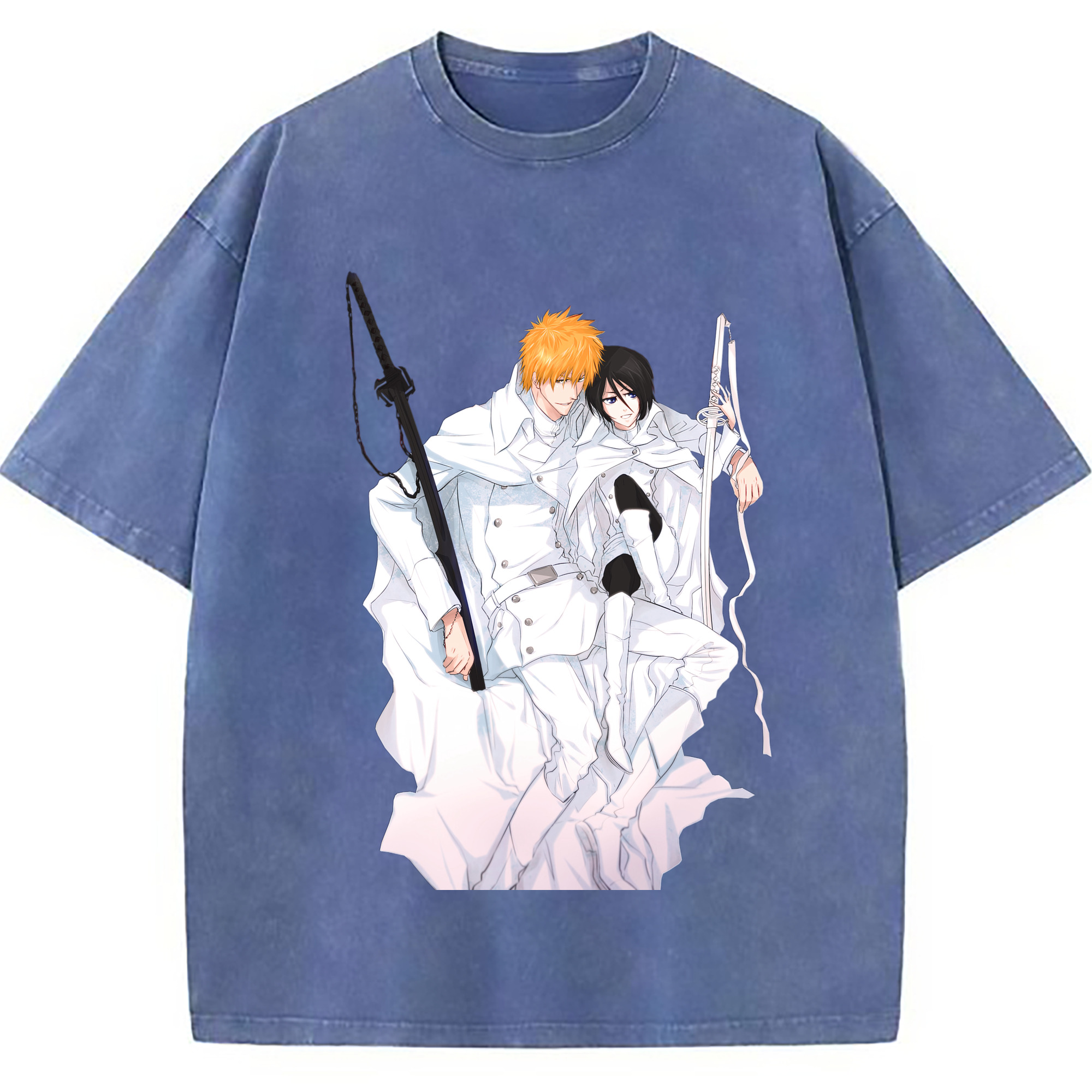 （画像用） ブリーチ 黒崎一護（くろさき いちご）BLEACH Kurosaki Ichigo 綿100% ヴィンテージ風 半袖Tシャツ（フロントプリント）