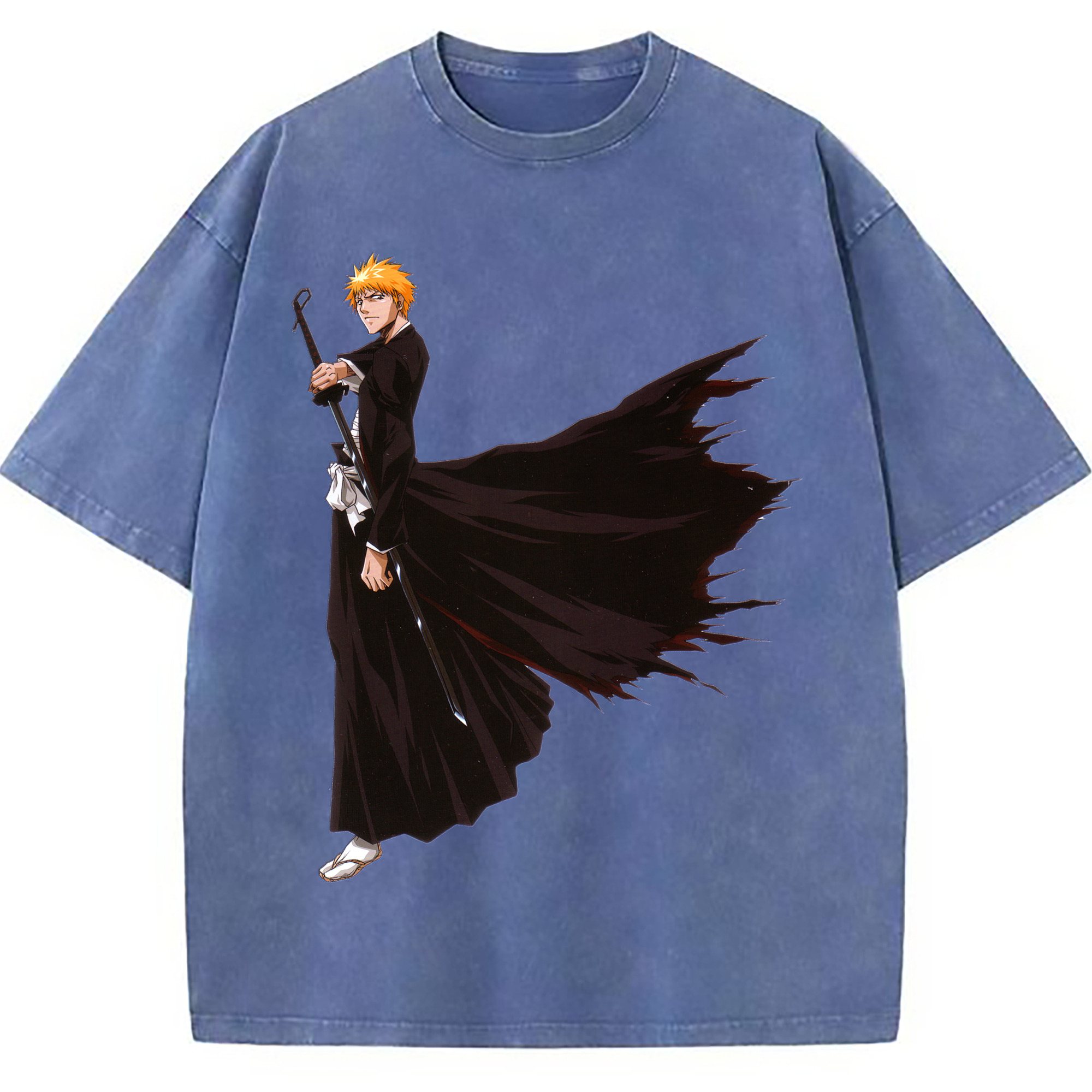 （画像用） ブリーチ 黒崎一護（くろさき いちご）BLEACH Kurosaki Ichigo 綿100% ヴィンテージ風 半袖Tシャツ（フロントプリント）