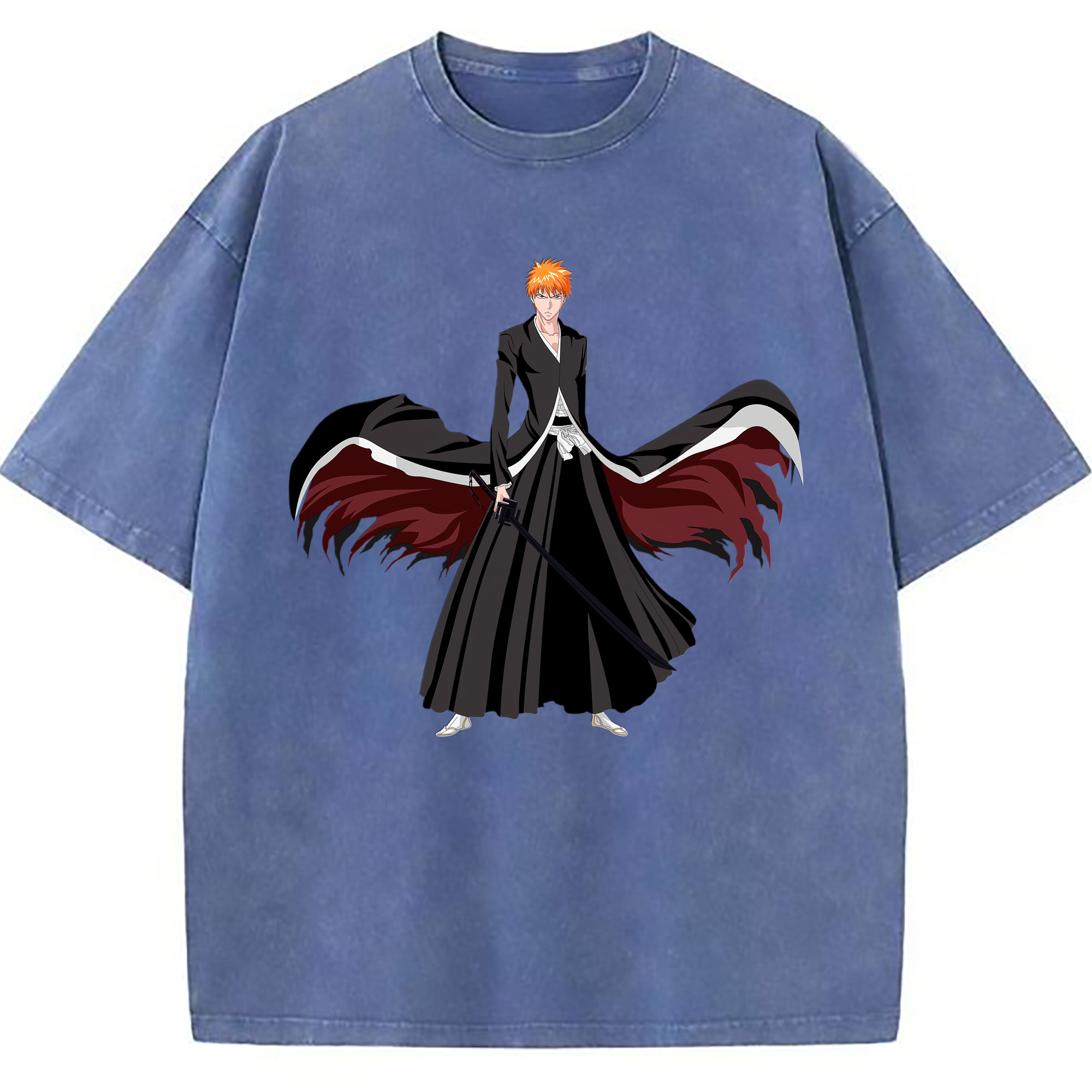 （画像用） ブリーチ 黒崎一護（くろさき いちご）BLEACH Kurosaki Ichigo 綿100% ヴィンテージ風 半袖Tシャツ（フロントプリント）