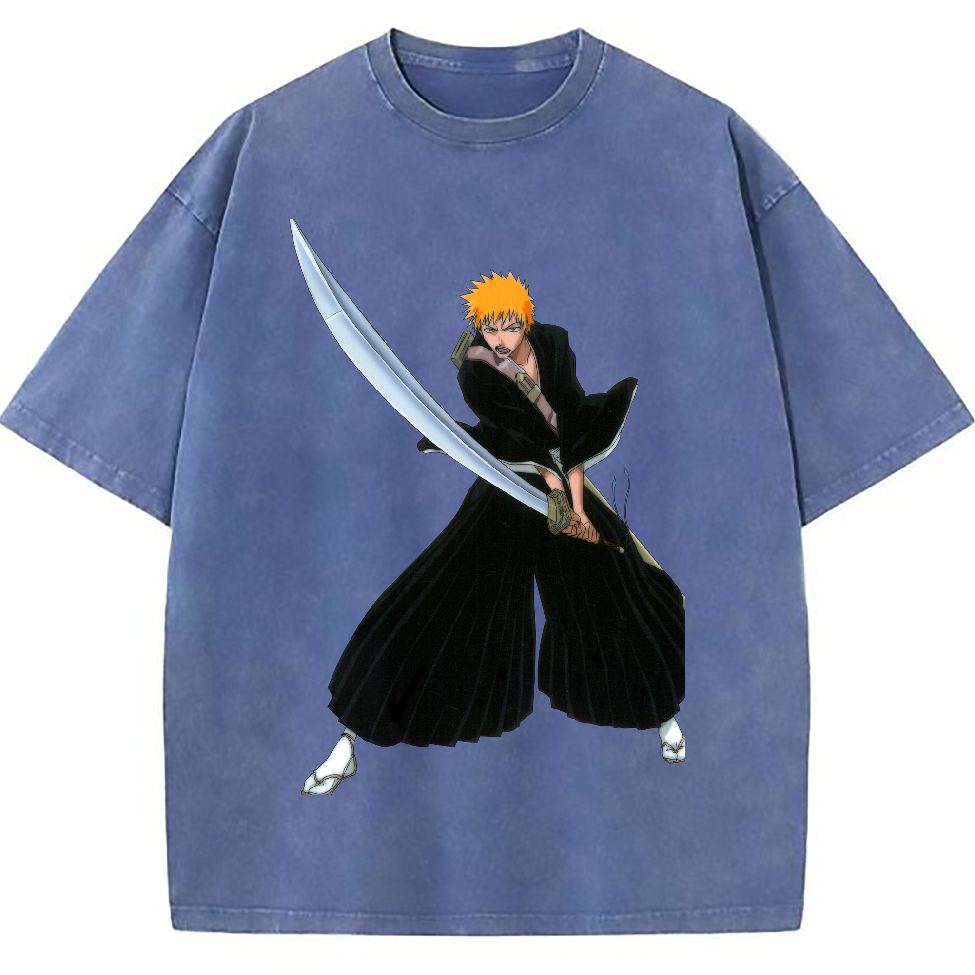 （画像用） ブリーチ 黒崎一護（くろさき いちご）BLEACH Kurosaki Ichigo 綿100% ヴィンテージ風 半袖Tシャツ（フロントプリント）