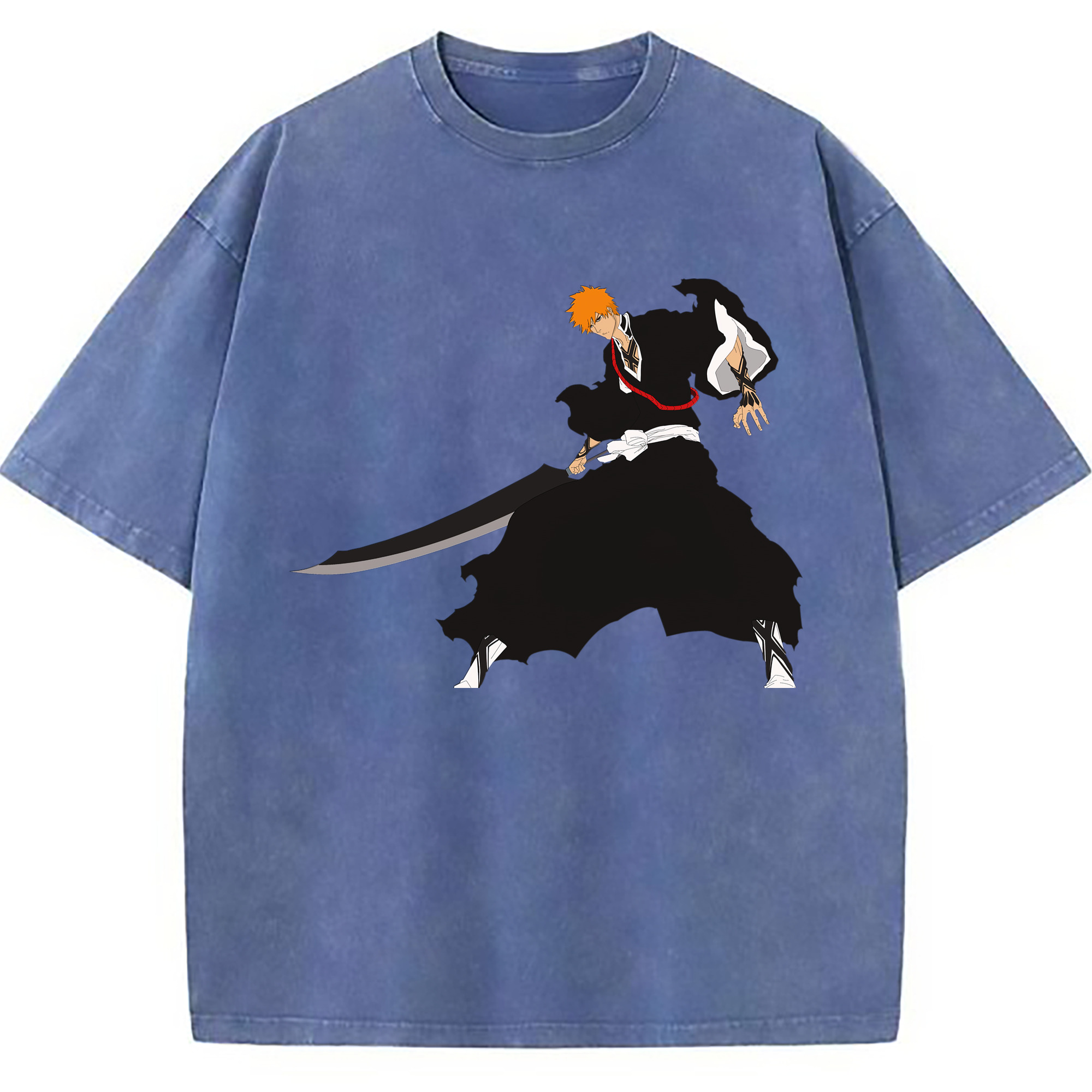 （画像用） ブリーチ 黒崎一護（くろさき いちご）BLEACH Kurosaki Ichigo 綿100% ヴィンテージ風 半袖Tシャツ（フロントプリント）