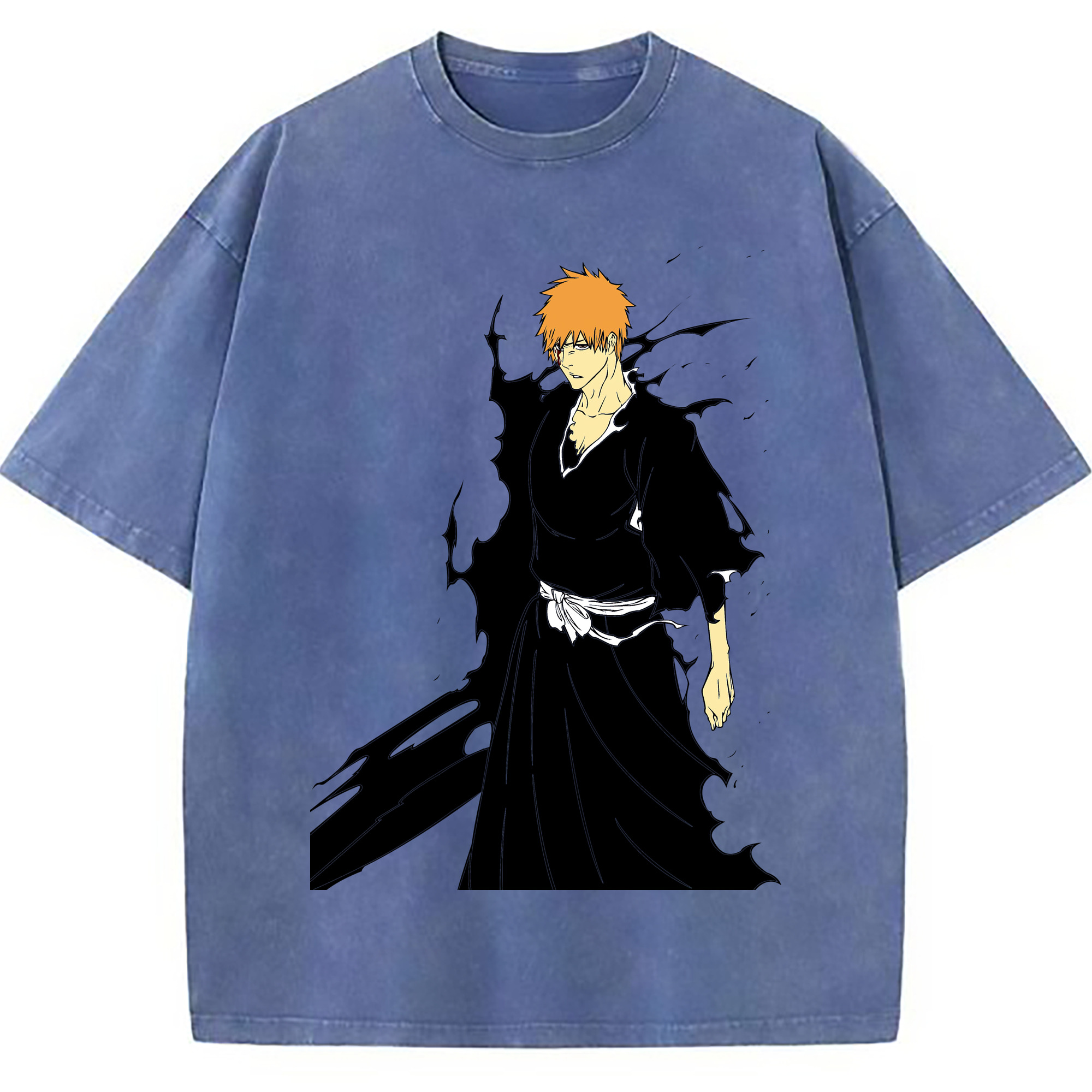 （画像用） ブリーチ 黒崎一護（くろさき いちご）BLEACH Kurosaki Ichigo 綿100% ヴィンテージ風 半袖Tシャツ（フロントプリント）