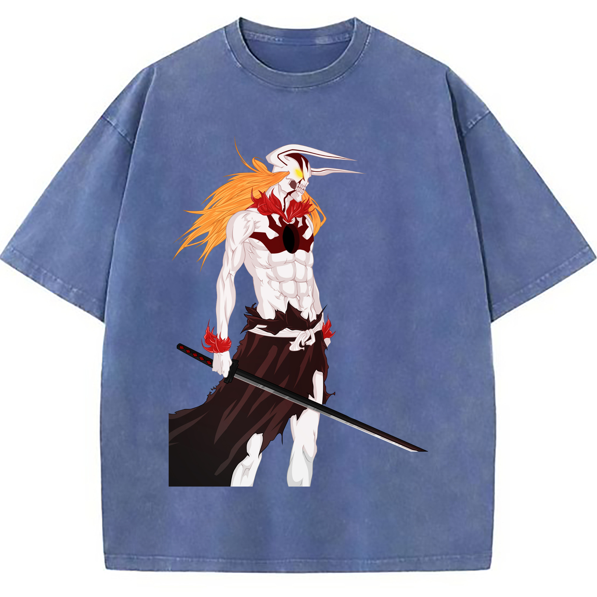 （画像用） ブリーチ 黒崎一護（くろさき いちご）BLEACH Kurosaki Ichigo 綿100% ヴィンテージ風 半袖Tシャツ（フロントプリント）
