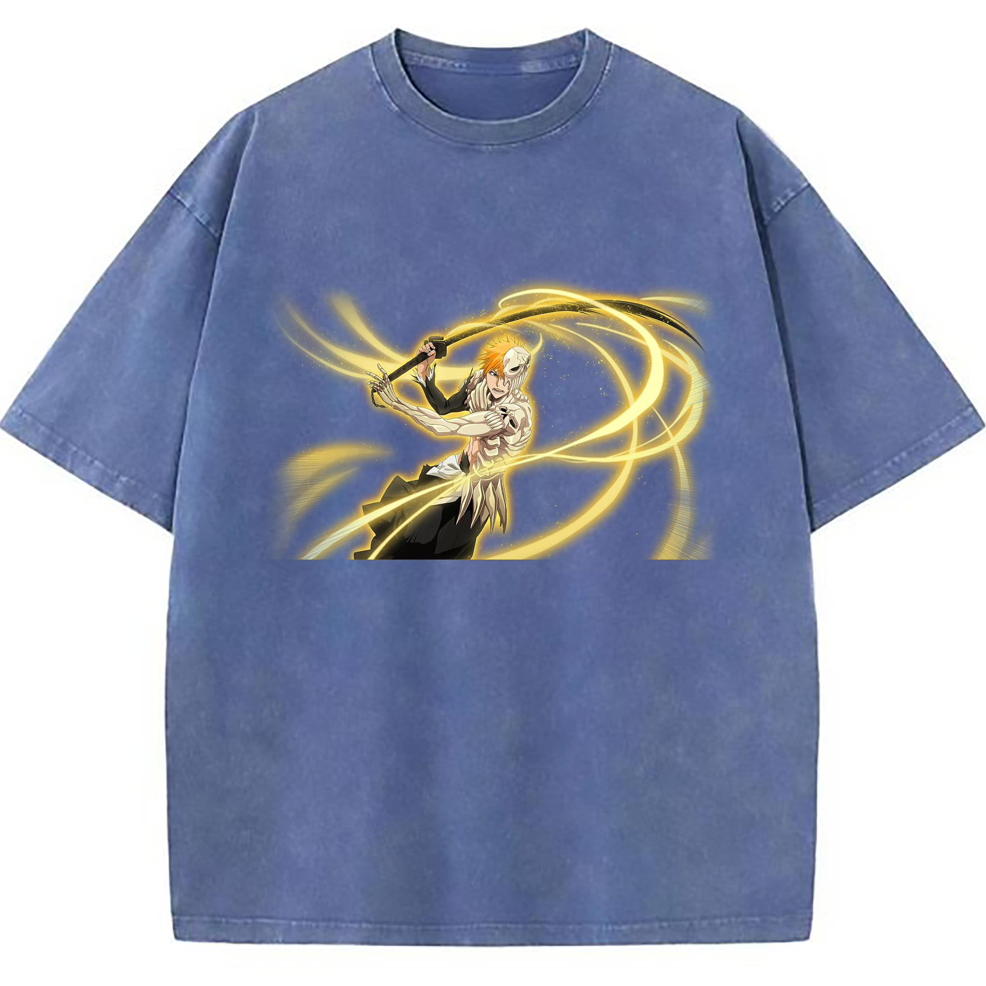 （画像用） ブリーチ 黒崎一護（くろさき いちご）BLEACH Kurosaki Ichigo 綿100% ヴィンテージ風 半袖Tシャツ（フロントプリント）