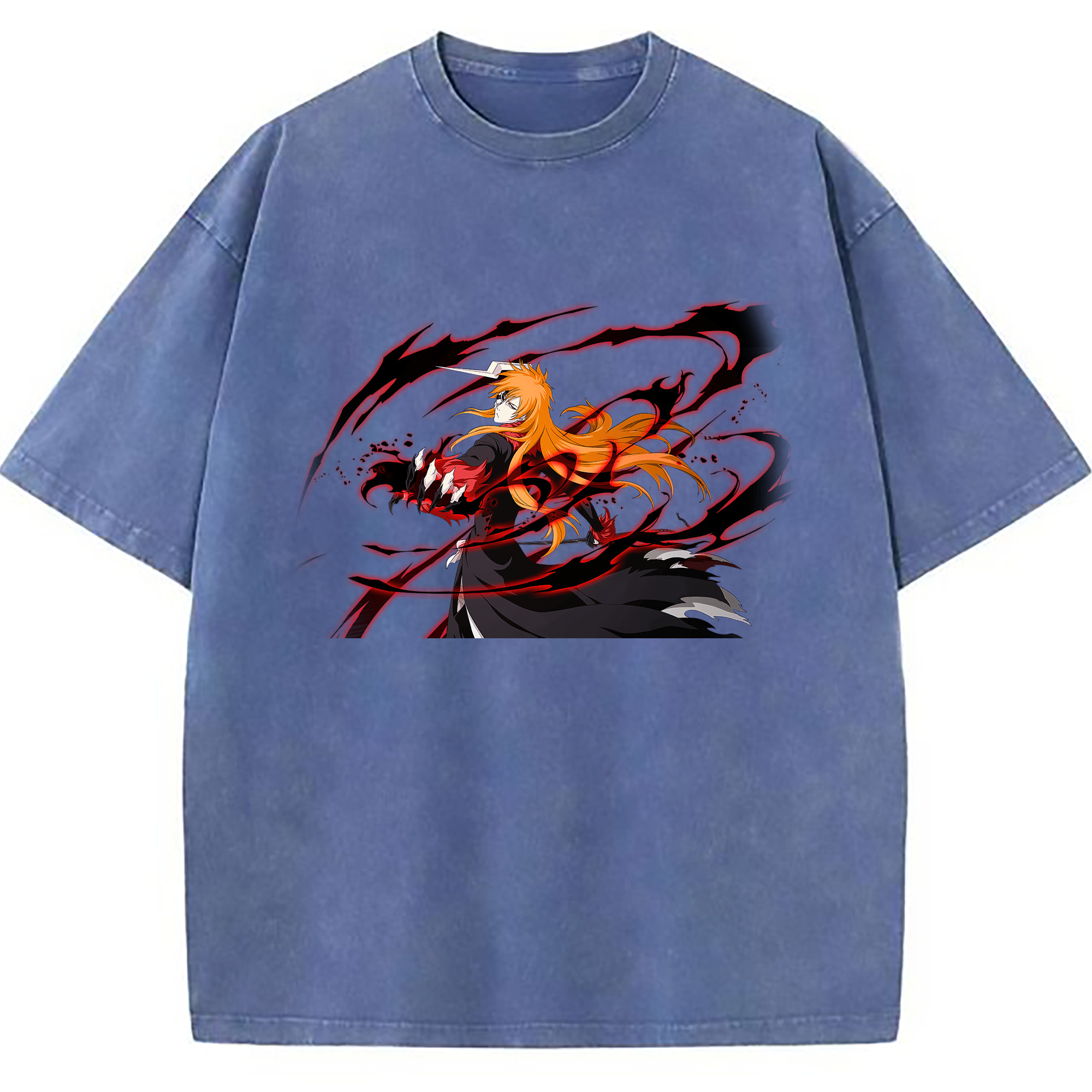 （画像用） ブリーチ 黒崎一護（くろさき いちご）BLEACH Kurosaki Ichigo 綿100% ヴィンテージ風 半袖Tシャツ（フロントプリント）