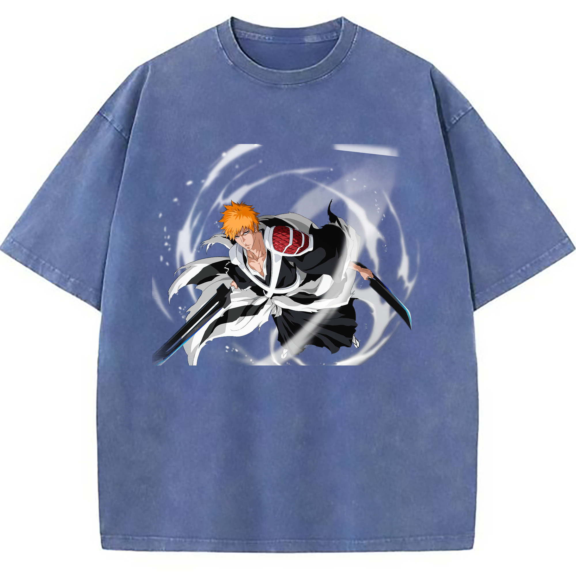 （画像用） ブリーチ 黒崎一護（くろさき いちご）BLEACH Kurosaki Ichigo 綿100% ヴィンテージ風 半袖Tシャツ（フロントプリント）