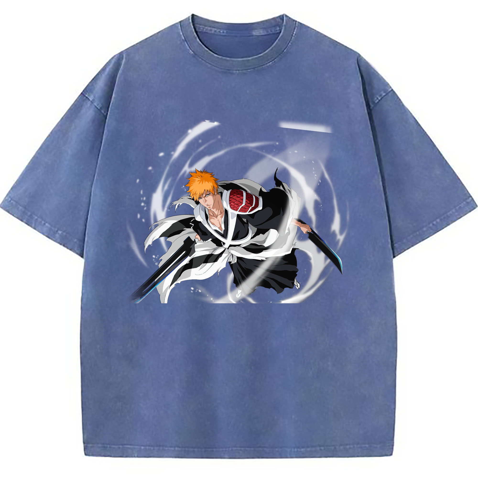 （画像用） ブリーチ 黒崎一護（くろさき いちご）BLEACH Kurosaki Ichigo 綿100% ヴィンテージ風 半袖Tシャツ（フロントプリント）
