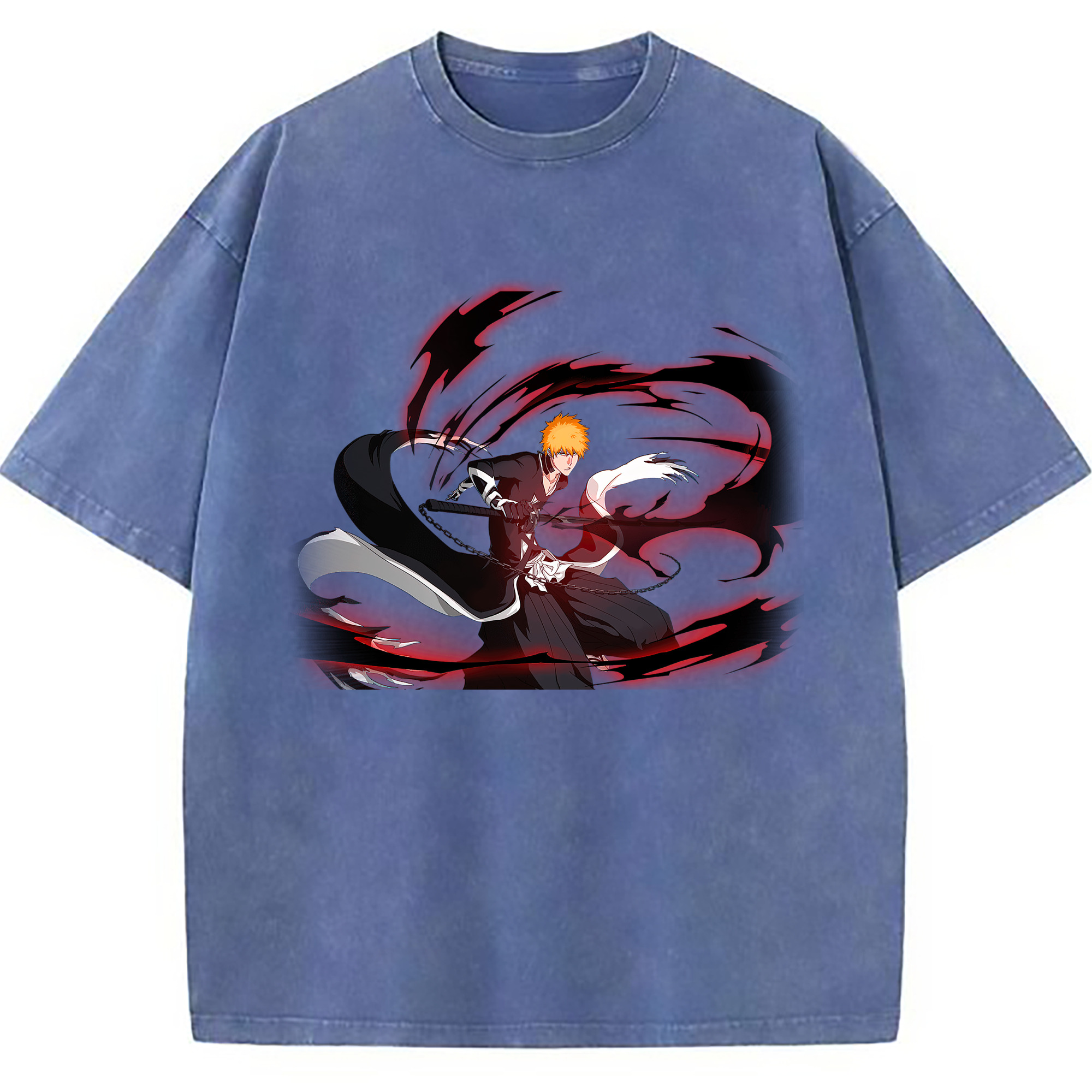 （画像用） ブリーチ 黒崎一護（くろさき いちご）BLEACH Kurosaki Ichigo 綿100% ヴィンテージ風 半袖Tシャツ（フロントプリント）
