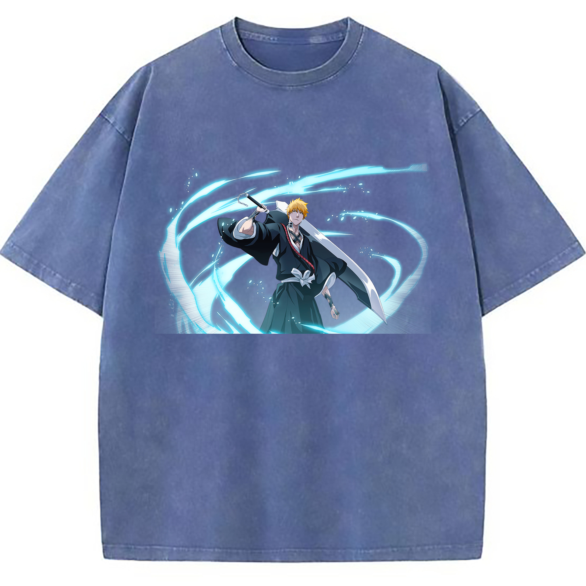 （画像用） ブリーチ 黒崎一護（くろさき いちご）BLEACH Kurosaki Ichigo 綿100% ヴィンテージ風 半袖Tシャツ（フロントプリント）