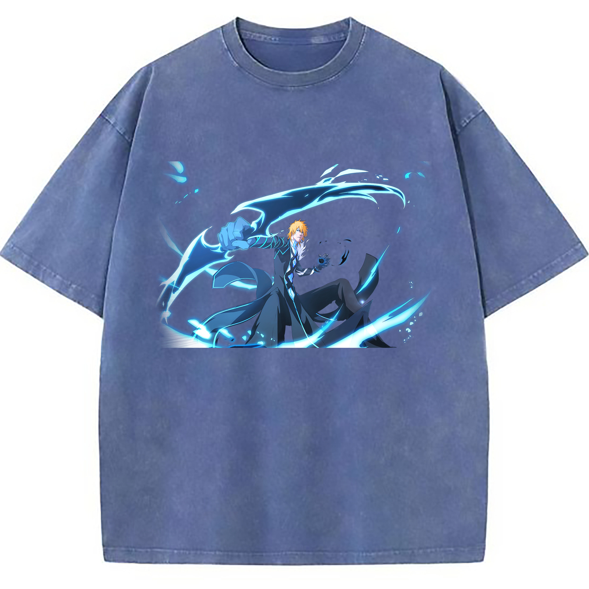 （画像用） ブリーチ 黒崎一護（くろさき いちご）BLEACH Kurosaki Ichigo 綿100% ヴィンテージ風 半袖Tシャツ（フロントプリント）