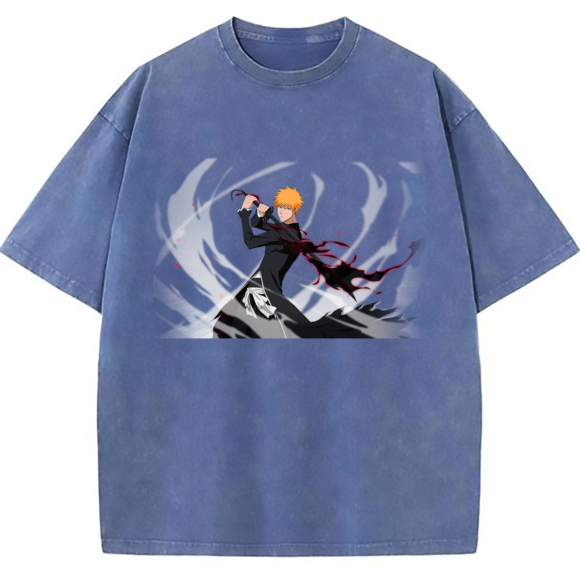 （画像用） ブリーチ 黒崎一護（くろさき いちご）BLEACH Kurosaki Ichigo 綿100% ヴィンテージ風 半袖Tシャツ（フロントプリント）