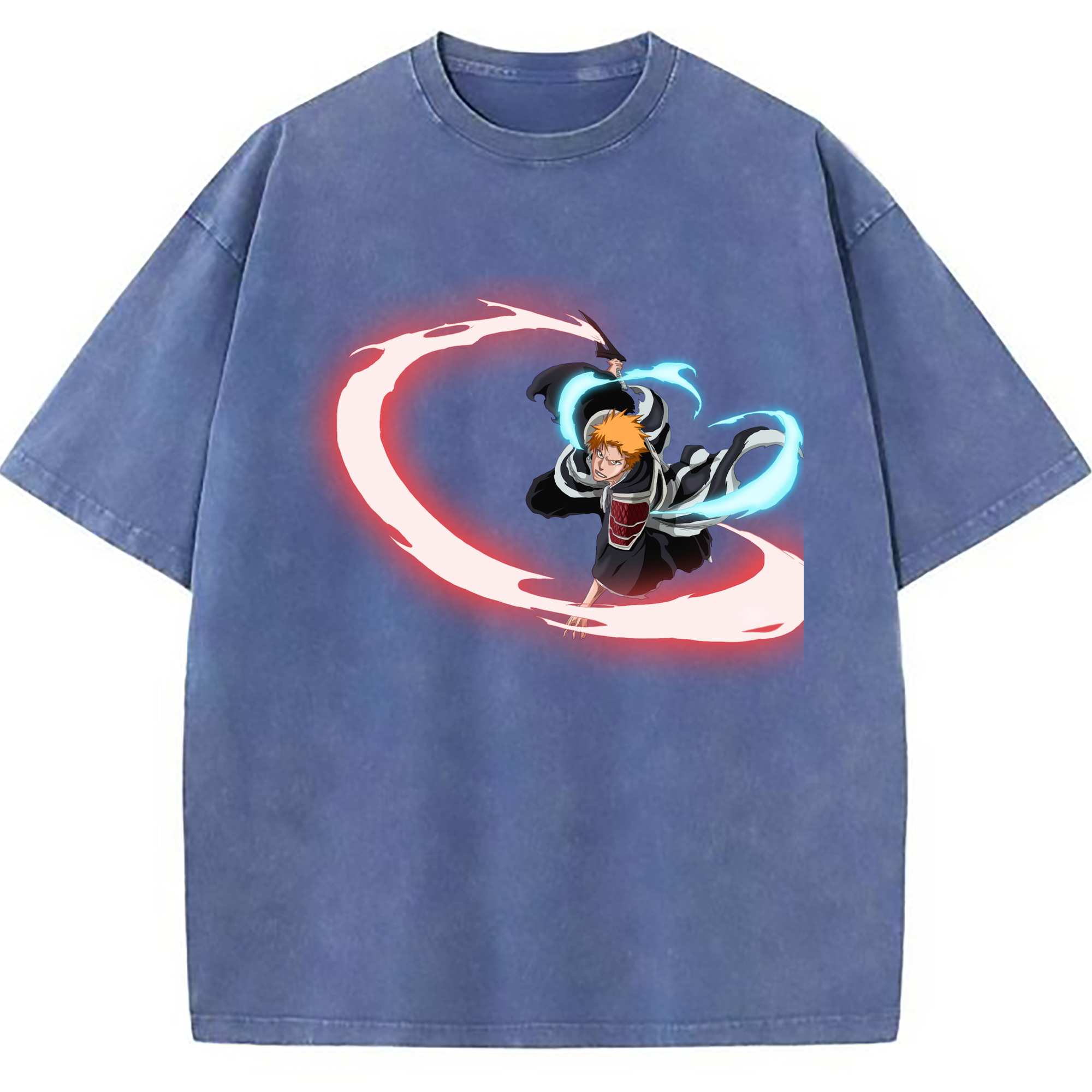 （画像用） ブリーチ 黒崎一護（くろさき いちご）BLEACH Kurosaki Ichigo 綿100% ヴィンテージ風 半袖Tシャツ（フロントプリント）
