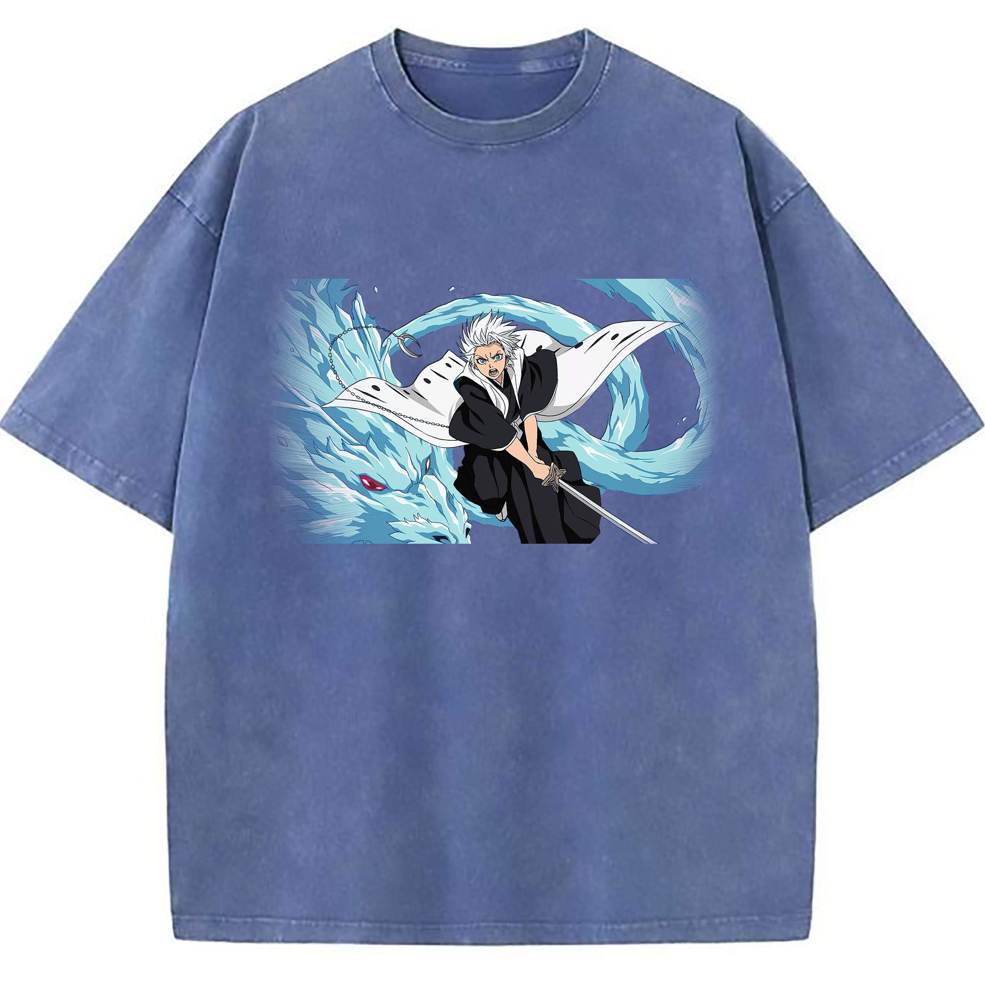 （画像用） ブリーチ 日番谷冬獅郎（ひつがや とうしろう） BLEACH Hitsugaya Toushirou 綿100% ヴィンテージ風 半袖Tシャツ（フロントプリント）