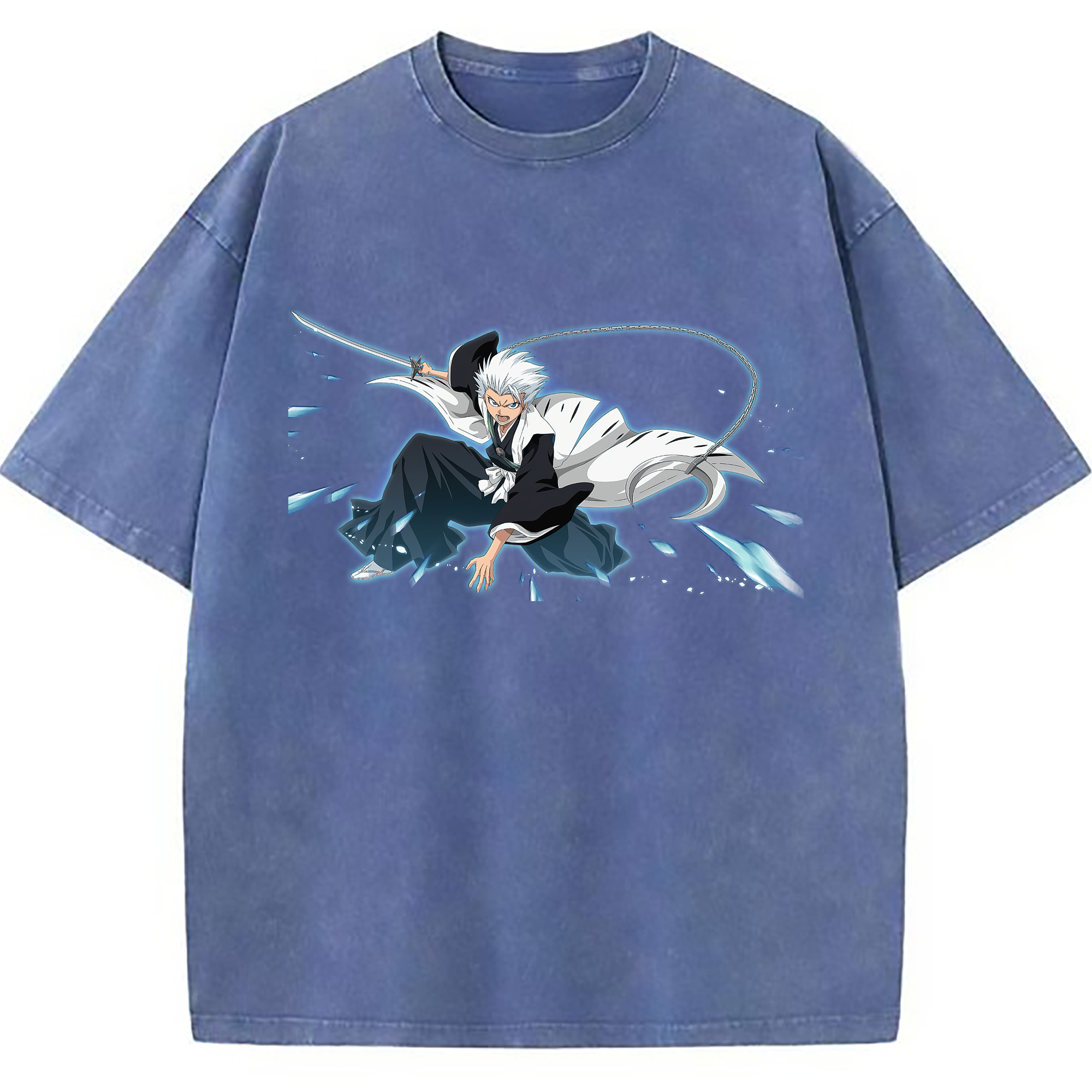 （画像用） ブリーチ 日番谷冬獅郎（ひつがや とうしろう） BLEACH Hitsugaya Toushirou 綿100% ヴィンテージ風 半袖Tシャツ（フロントプリント）