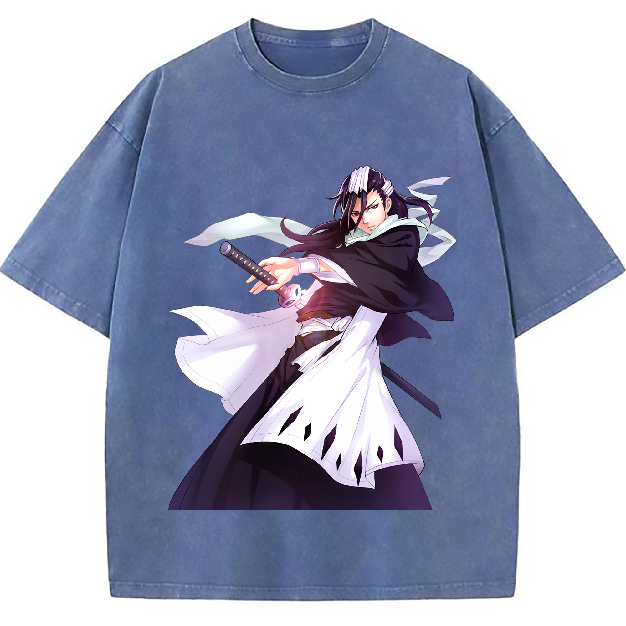 （画像用） ブリーチ くちき びゃくや BLEACH Kuchiki Byakuya 綿100% ヴィンテージ風 半袖Tシャツ（フロントプリント）