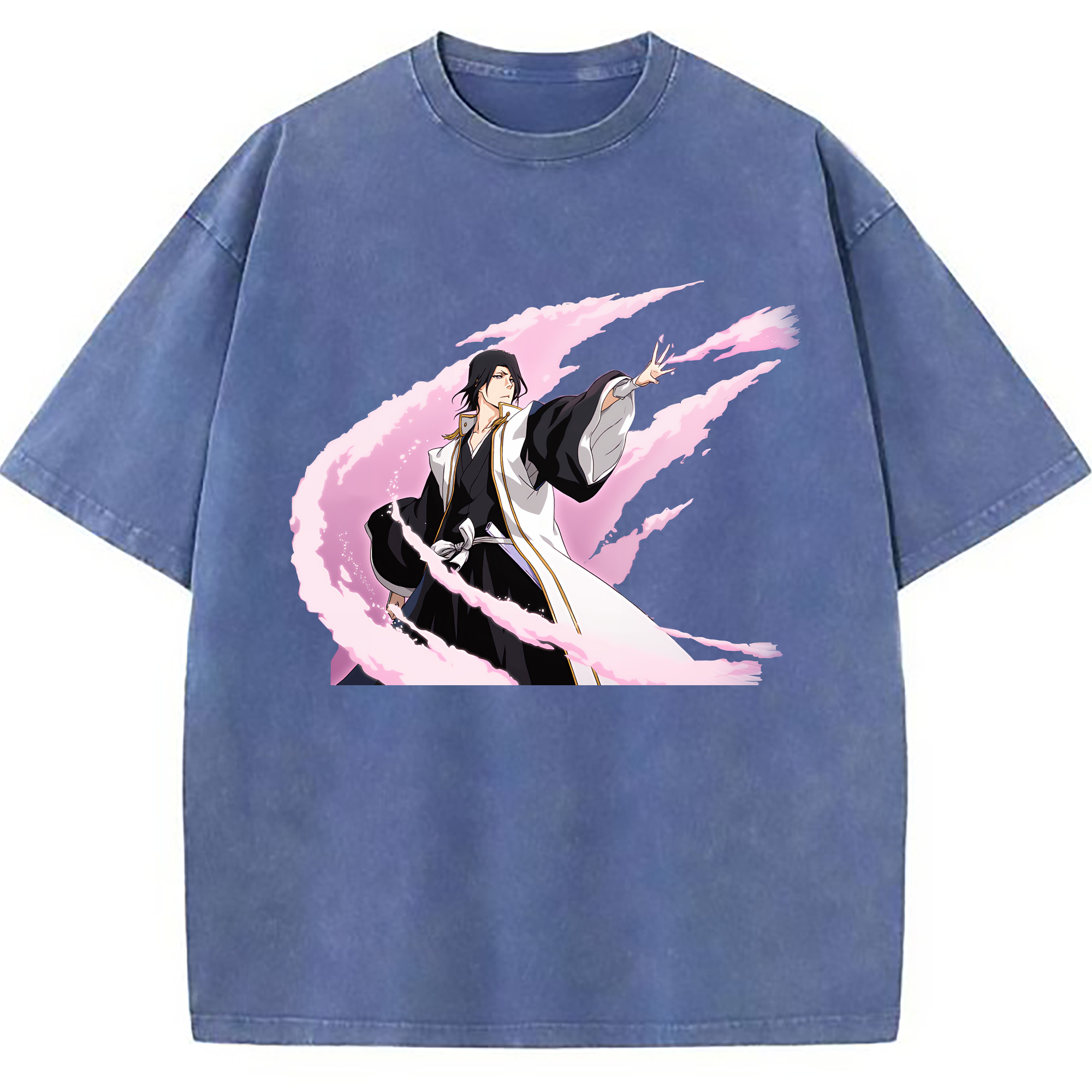 （画像用） ブリーチ くちき びゃくや BLEACH Kuchiki Byakuya 綿100% ヴィンテージ風 半袖Tシャツ（フロントプリント）