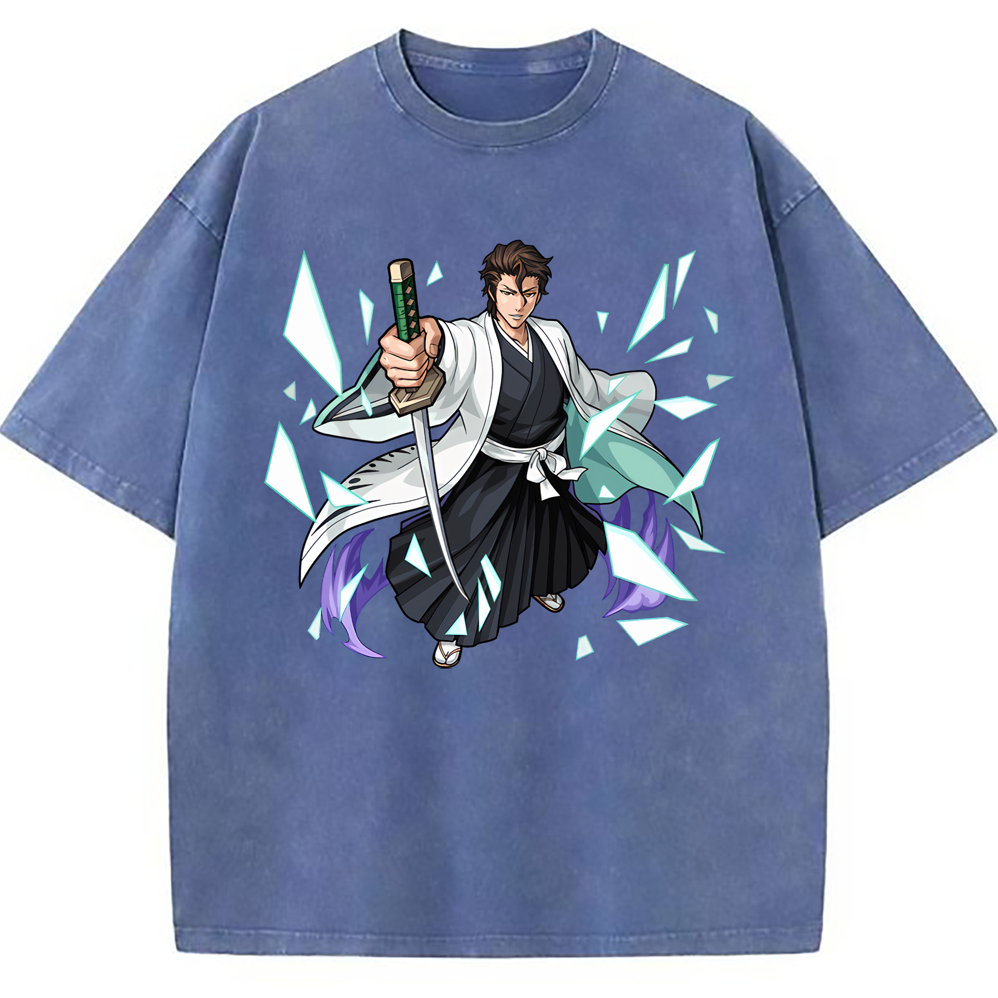 （画像用） ブリーチ 藍染 惣右介（あいぜん そうすけ） BLEACH Aizen Sousuke 綿100% ヴィンテージ風 半袖Tシャツ（フロントプリント）