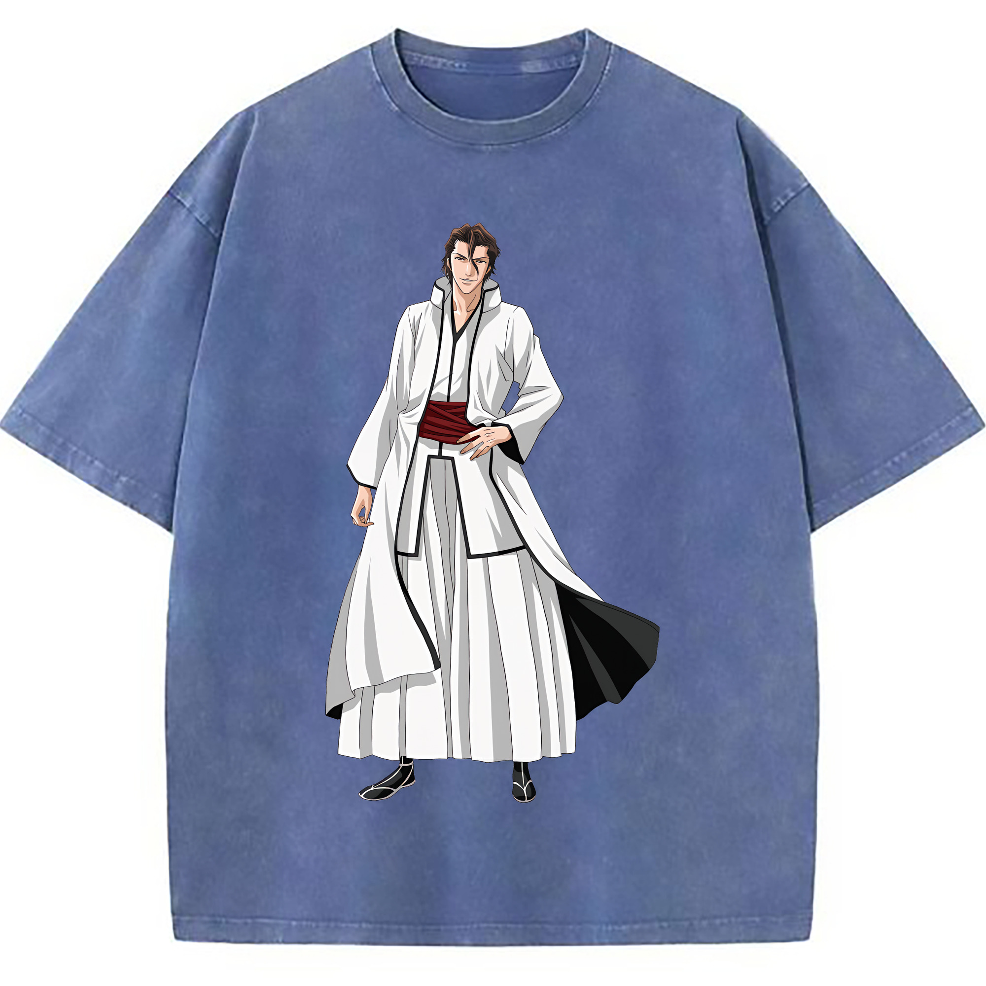 （画像用） ブリーチ 藍染 惣右介（あいぜん そうすけ） BLEACH Aizen Sousuke 綿100% ヴィンテージ風 半袖Tシャツ（フロントプリント）
