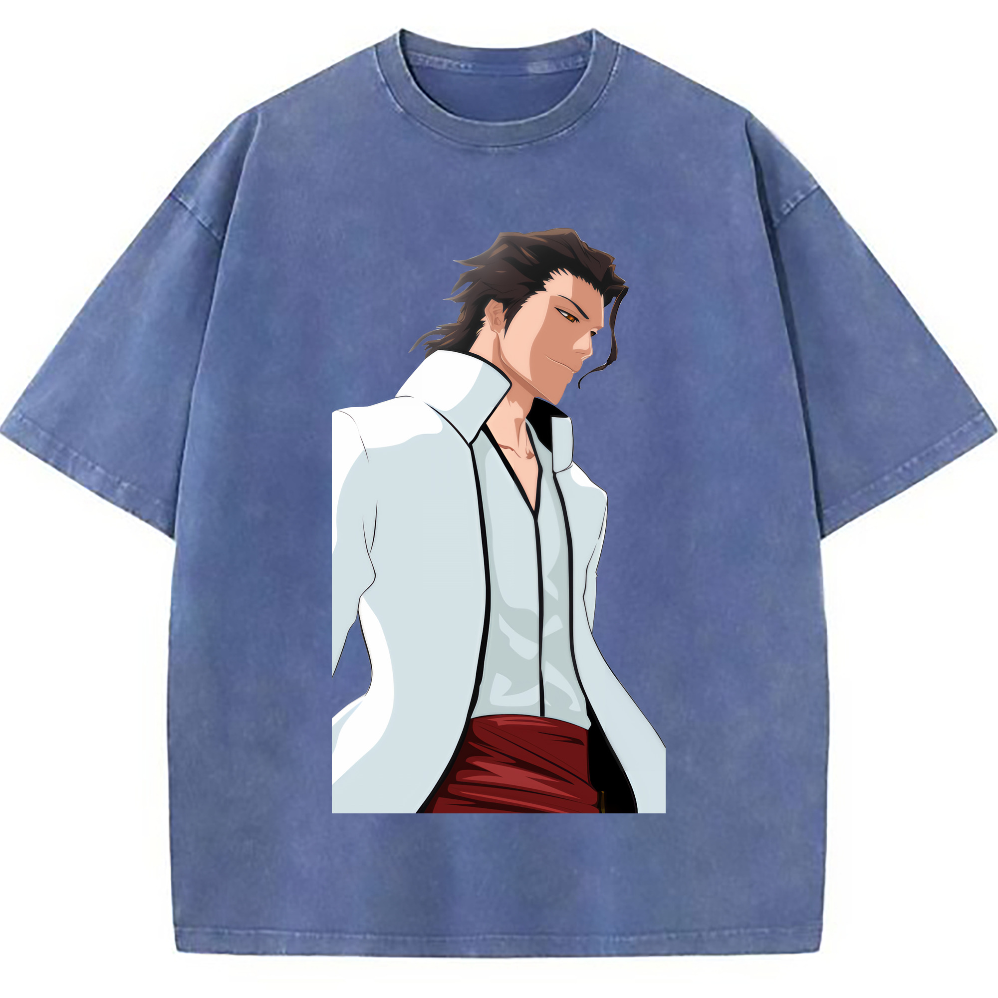 （画像用） ブリーチ 藍染 惣右介（あいぜん そうすけ） BLEACH Aizen Sousuke 綿100% ヴィンテージ風 半袖Tシャツ（フロントプリント）
