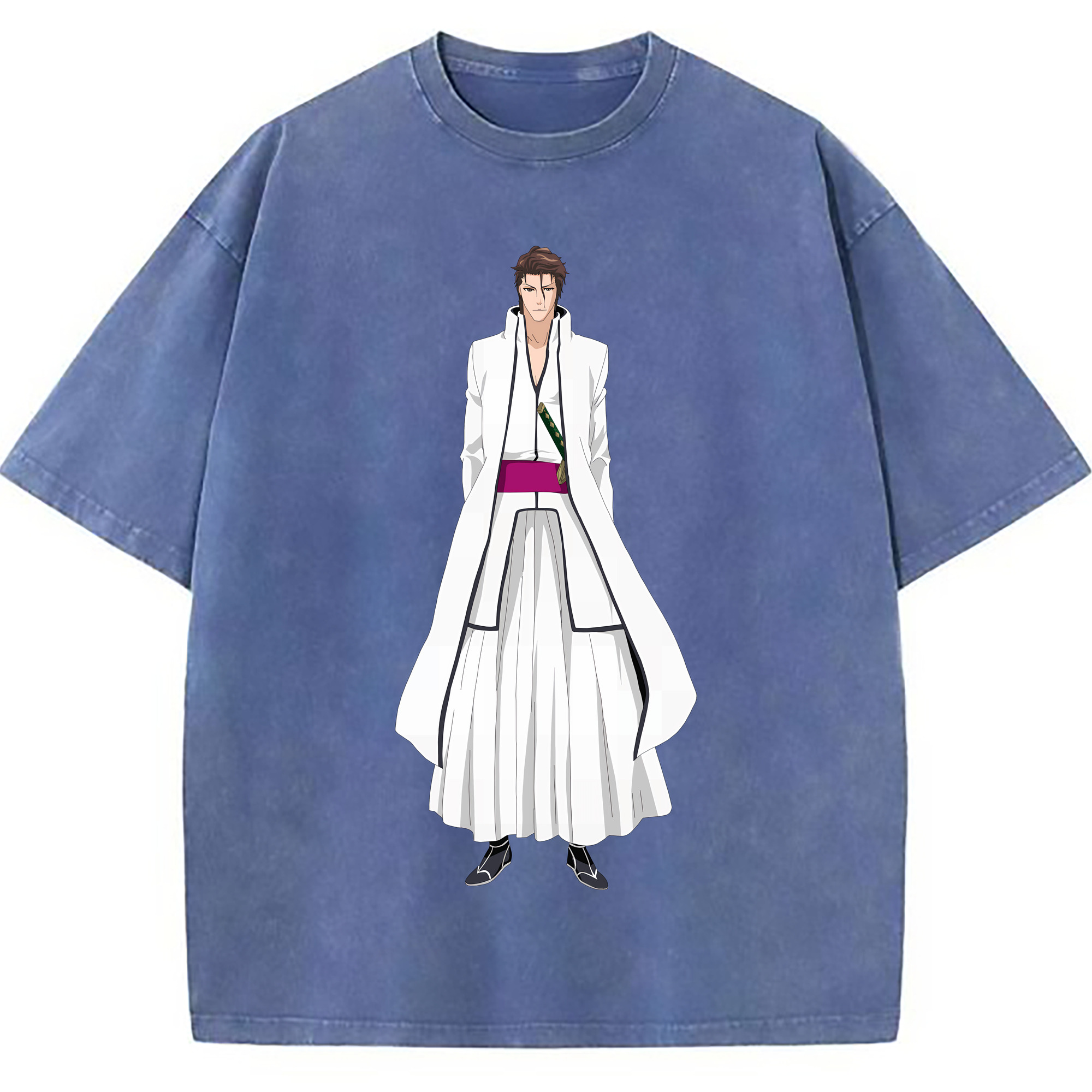 （画像用） ブリーチ 藍染 惣右介（あいぜん そうすけ） BLEACH Aizen Sousuke 綿100% ヴィンテージ風 半袖Tシャツ（フロントプリント）