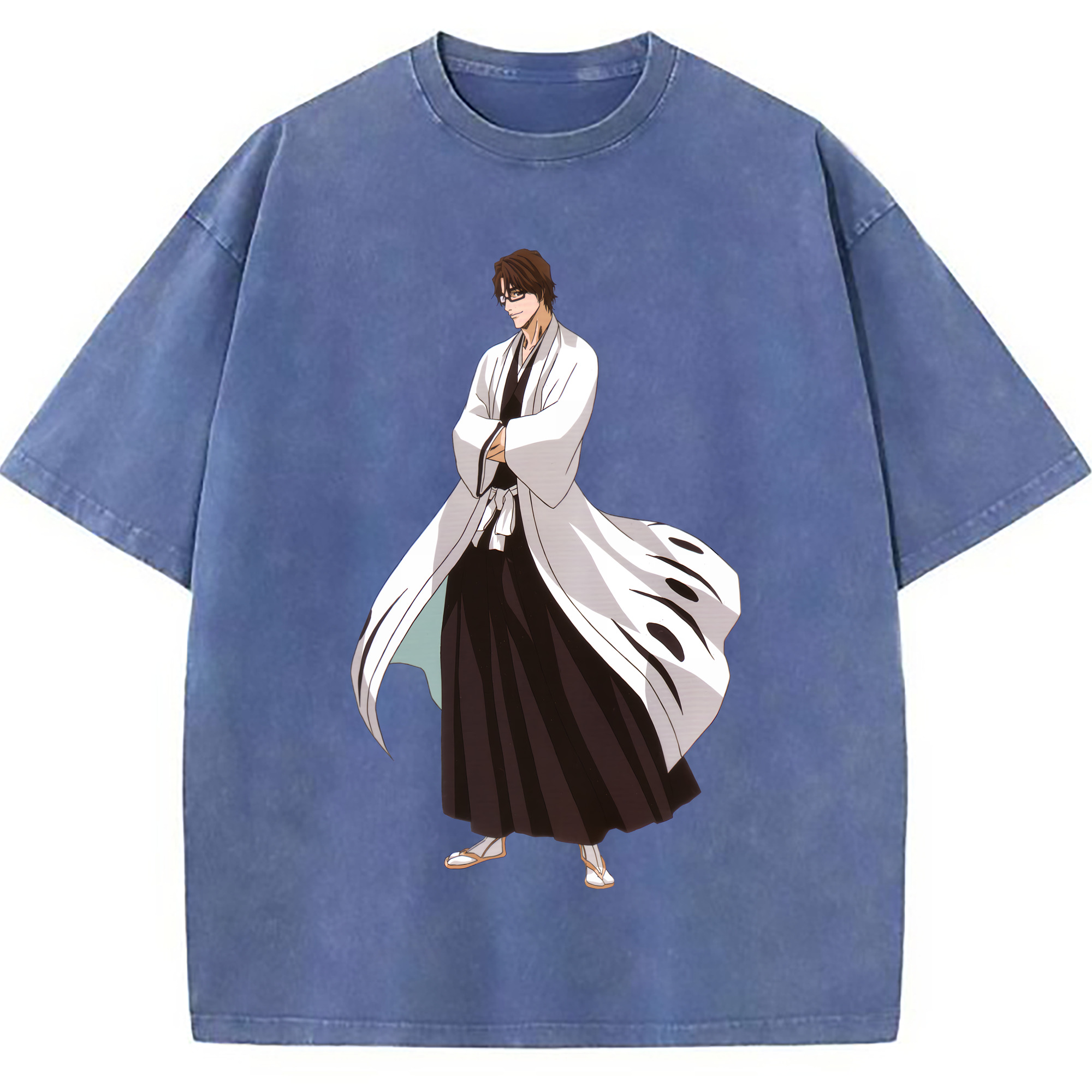 （画像用） ブリーチ 藍染 惣右介（あいぜん そうすけ） BLEACH Aizen Sousuke 綿100% ヴィンテージ風 半袖Tシャツ（フロントプリント）