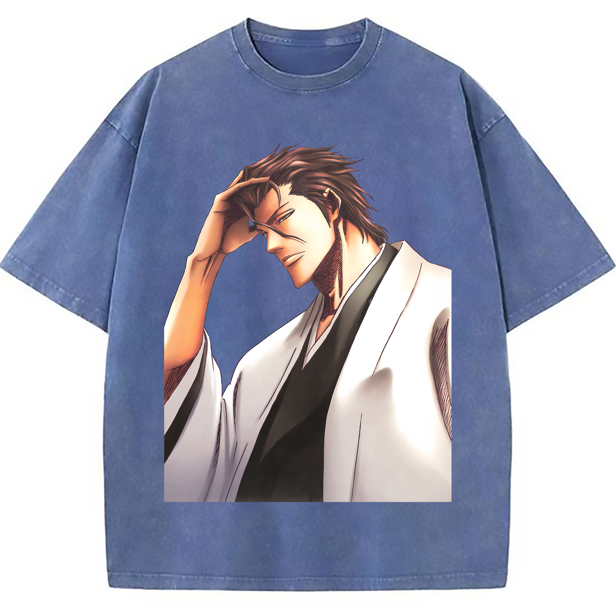 （画像用） ブリーチ 藍染 惣右介（あいぜん そうすけ） BLEACH Aizen Sousuke 綿100% ヴィンテージ風 半袖Tシャツ（フロントプリント）