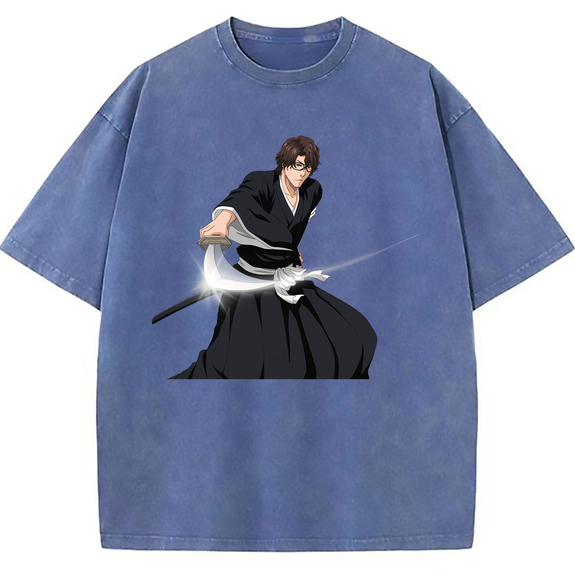 （画像用） ブリーチ 藍染 惣右介（あいぜん そうすけ） BLEACH Aizen Sousuke 綿100% ヴィンテージ風 半袖Tシャツ（フロントプリント）
