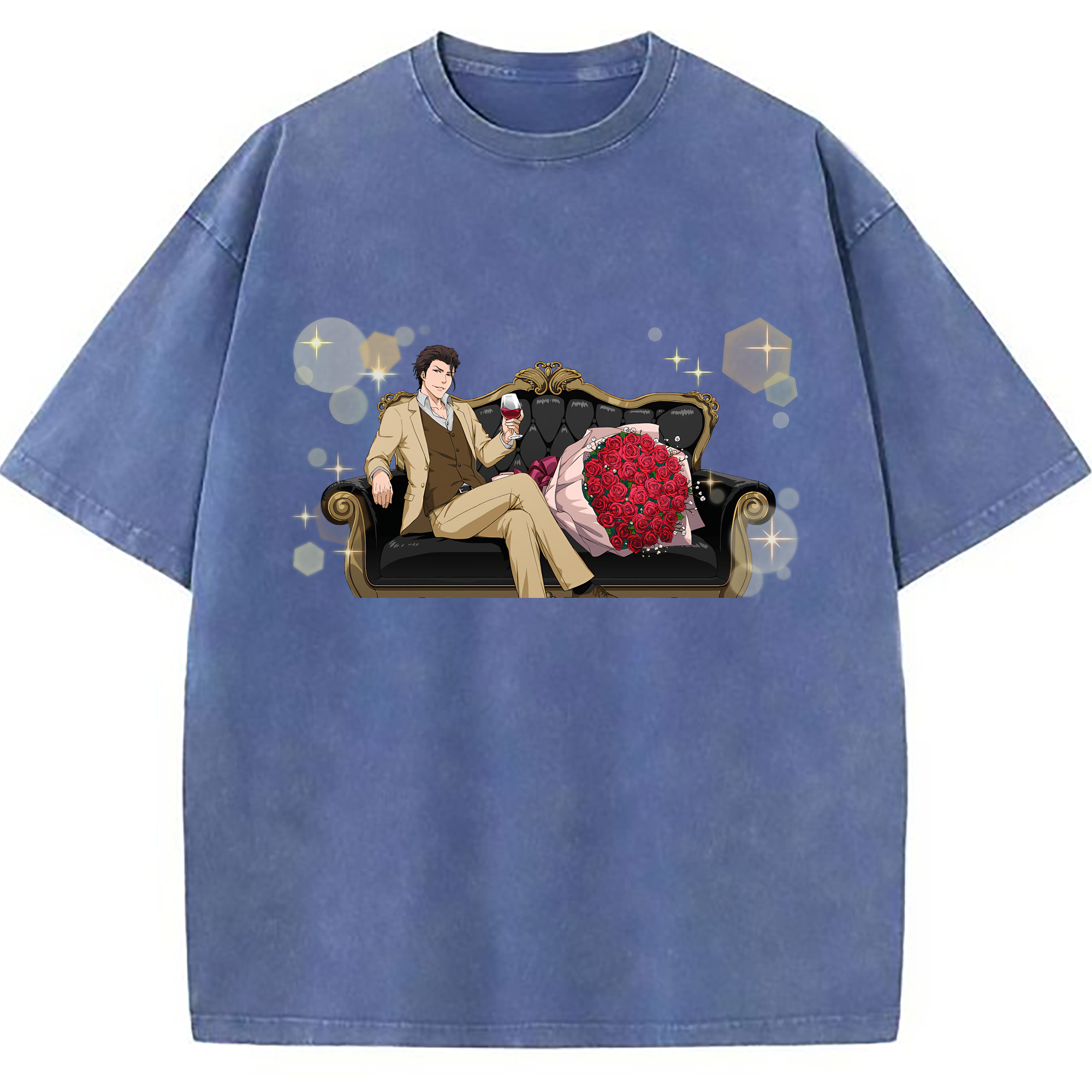 （画像用） ブリーチ 藍染 惣右介（あいぜん そうすけ） BLEACH Aizen Sousuke 綿100% ヴィンテージ風 半袖Tシャツ（フロントプリント）