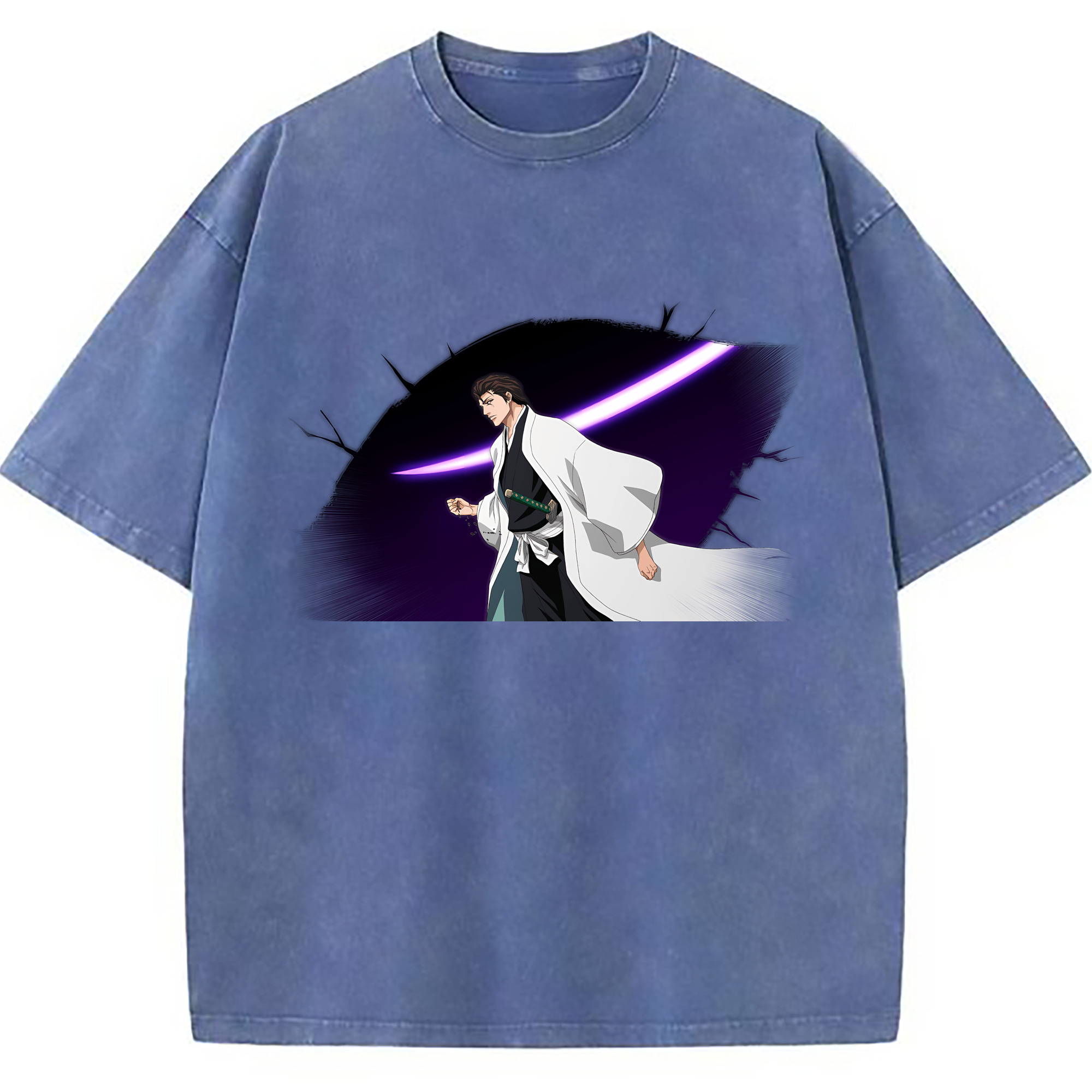 （画像用） ブリーチ 藍染 惣右介（あいぜん そうすけ） BLEACH Aizen Sousuke 綿100% ヴィンテージ風 半袖Tシャツ（フロントプリント）