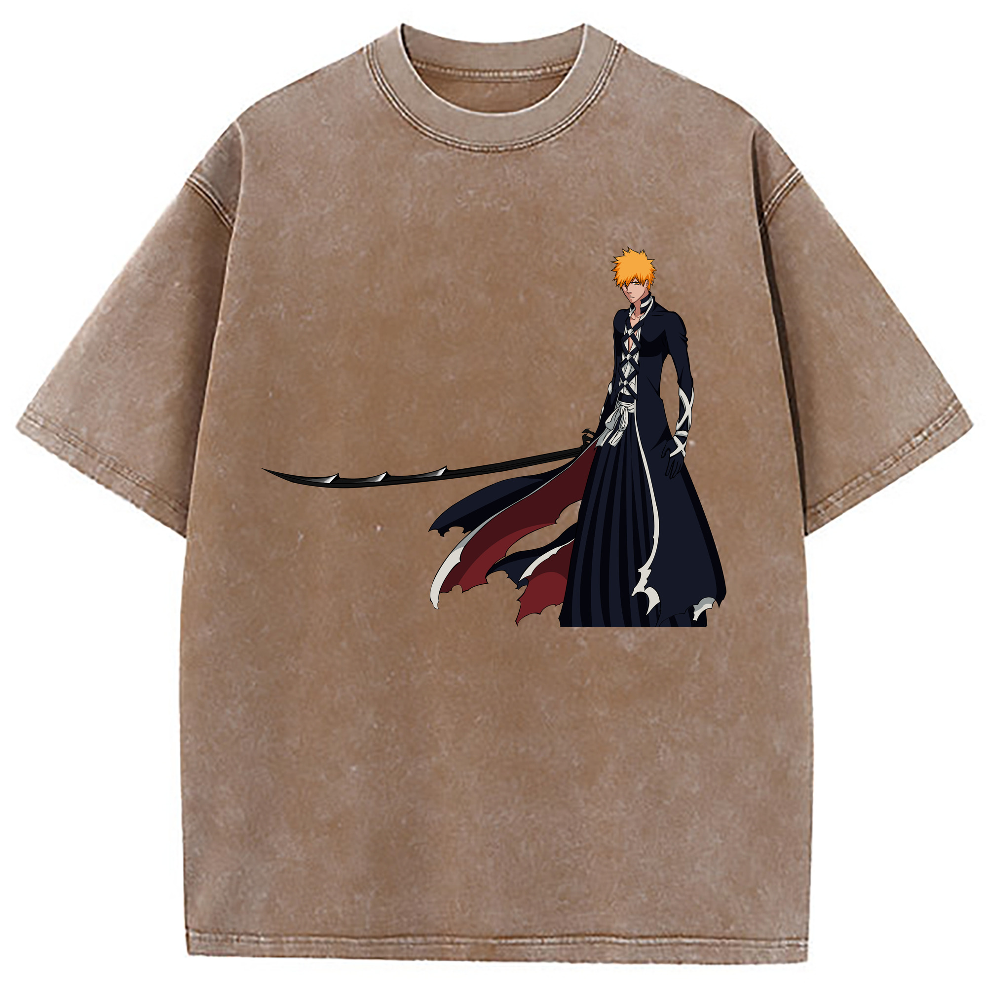 （画像用） ブリーチ 黒崎一護（くろさき いちご）BLEACH Kurosaki Ichigo 綿100% ヴィンテージ風 半袖Tシャツ（フロントプリント）