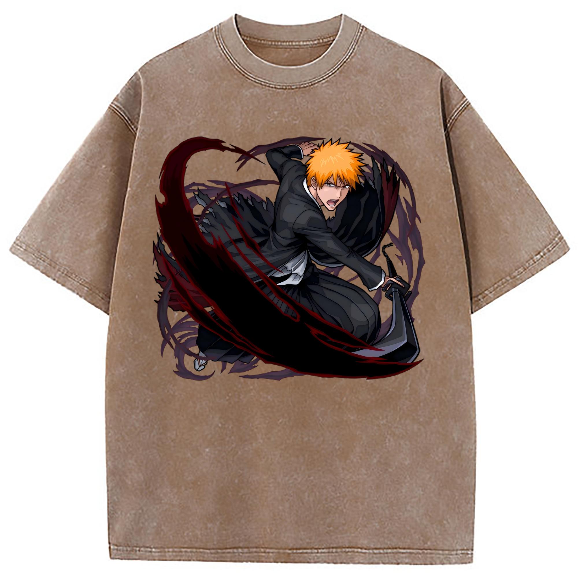 （画像用） ブリーチ 黒崎一護（くろさき いちご）BLEACH Kurosaki Ichigo 綿100% ヴィンテージ風 半袖Tシャツ（フロントプリント）