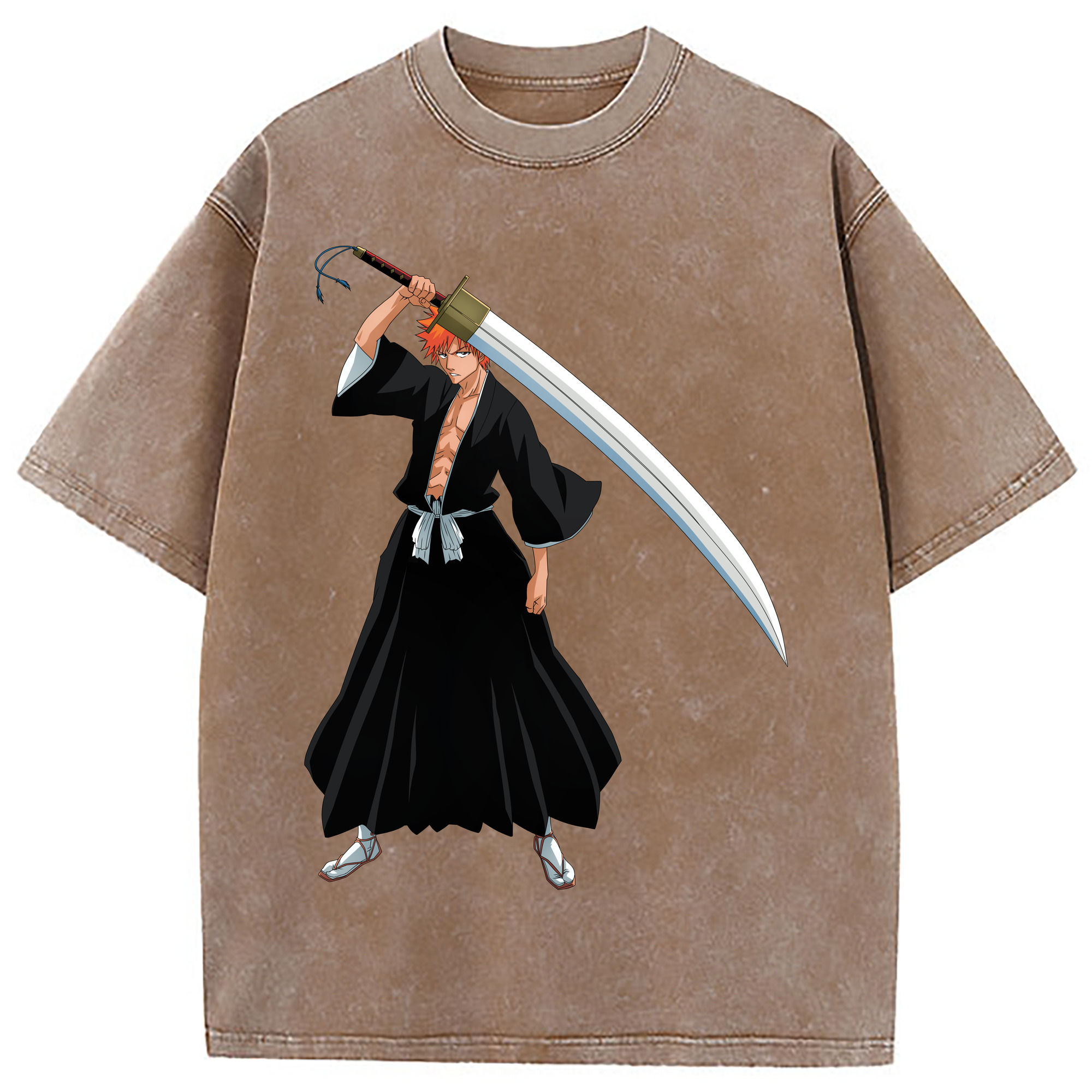 （画像用） ブリーチ 黒崎一護（くろさき いちご）BLEACH Kurosaki Ichigo 綿100% ヴィンテージ風 半袖Tシャツ（フロントプリント）