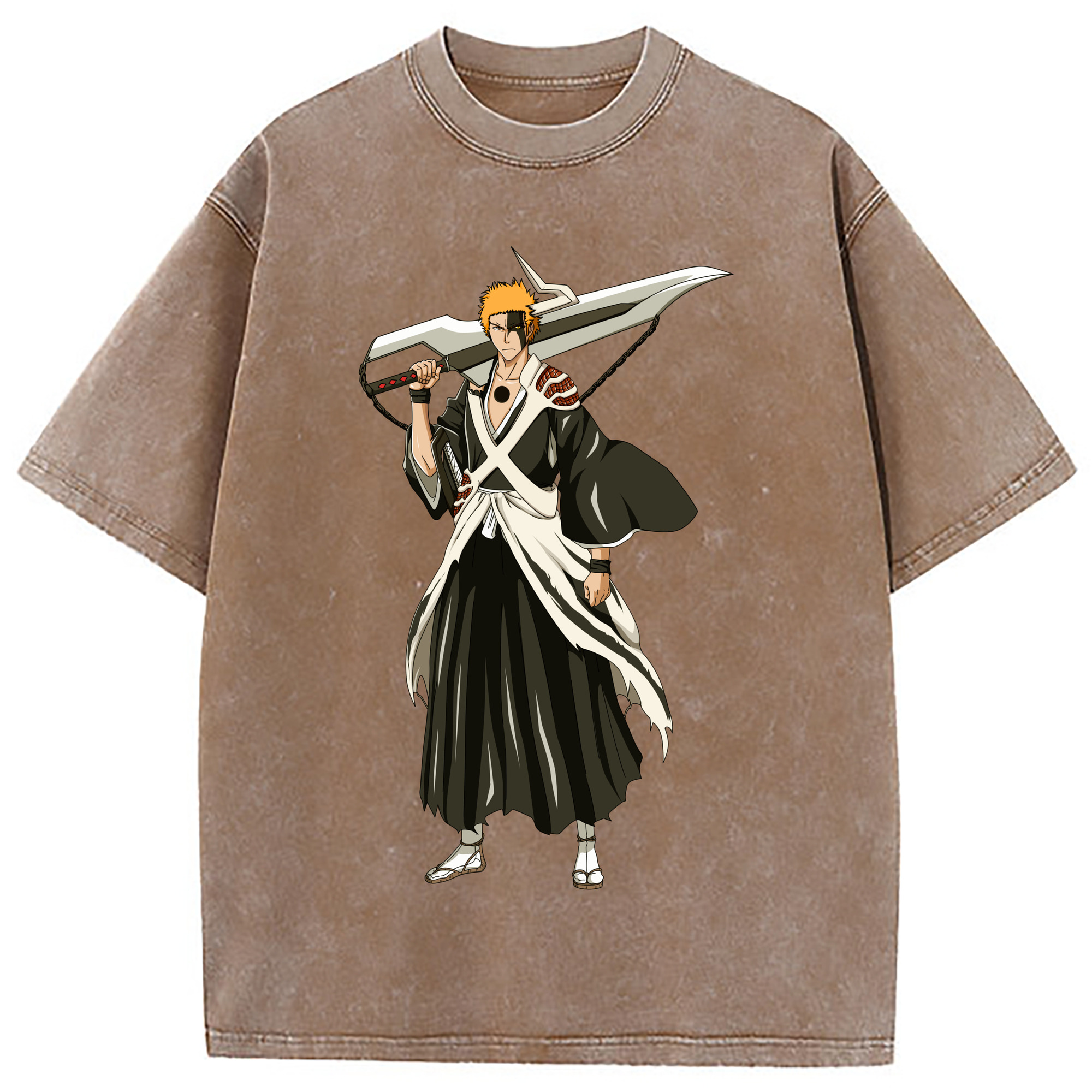 （画像用） ブリーチ 黒崎一護（くろさき いちご）BLEACH Kurosaki Ichigo 綿100% ヴィンテージ風 半袖Tシャツ（フロントプリント）