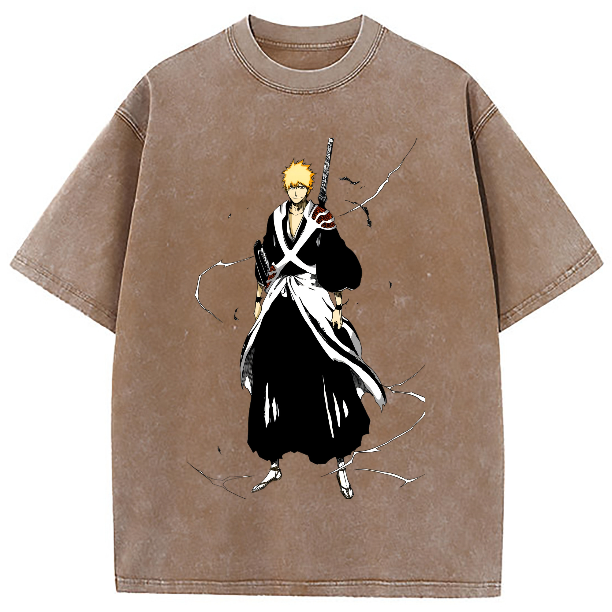 （画像用） ブリーチ 黒崎一護（くろさき いちご）BLEACH Kurosaki Ichigo 綿100% ヴィンテージ風 半袖Tシャツ（フロントプリント）
